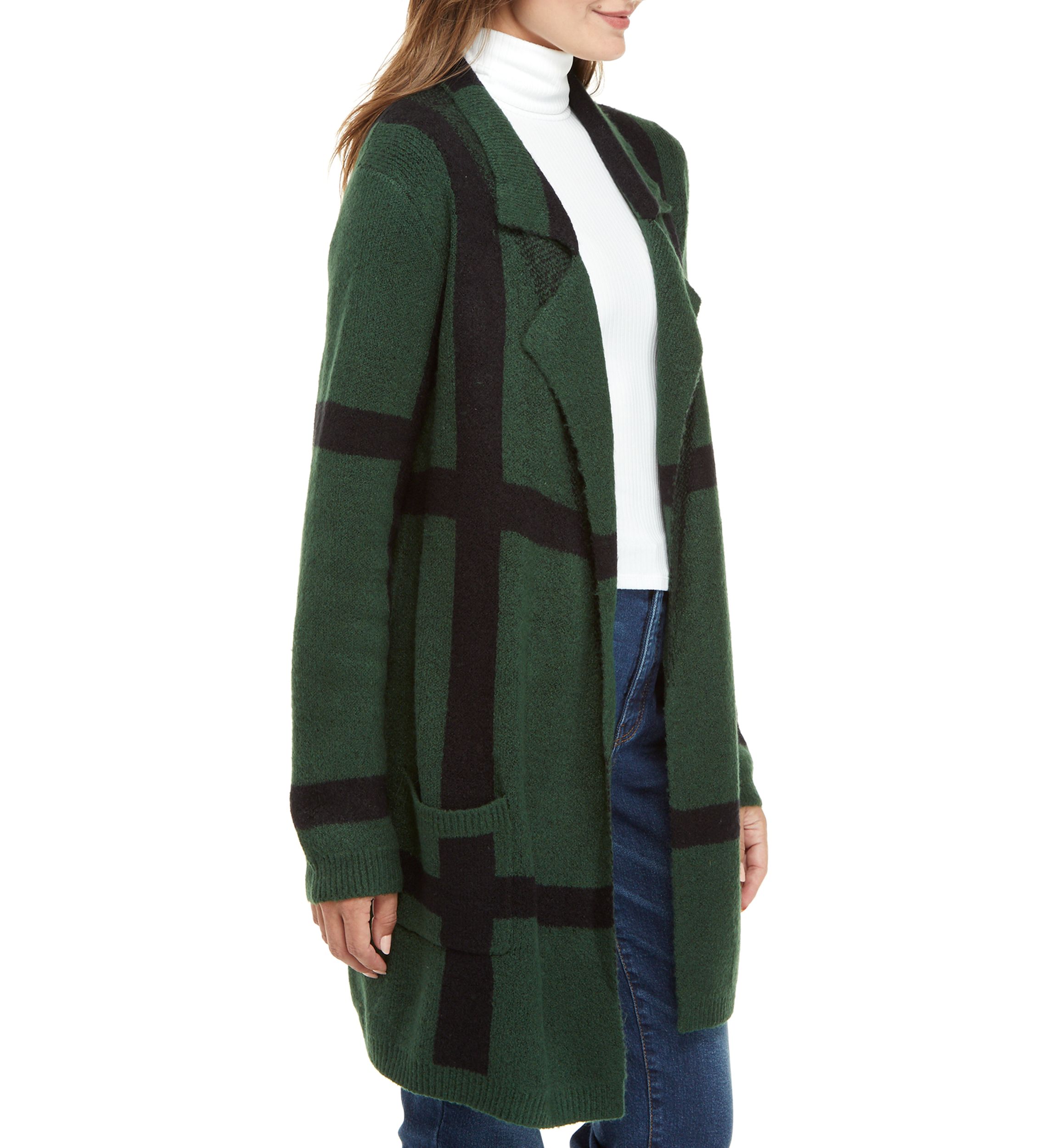 Womens Long Sleeve Plaid Cardigan