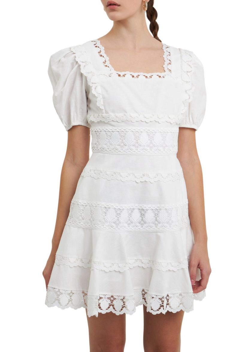 Multi Lace Linen Mini Dress