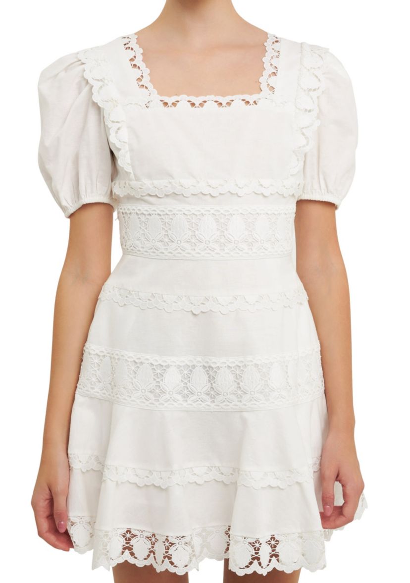 Multi Lace Linen Mini Dress