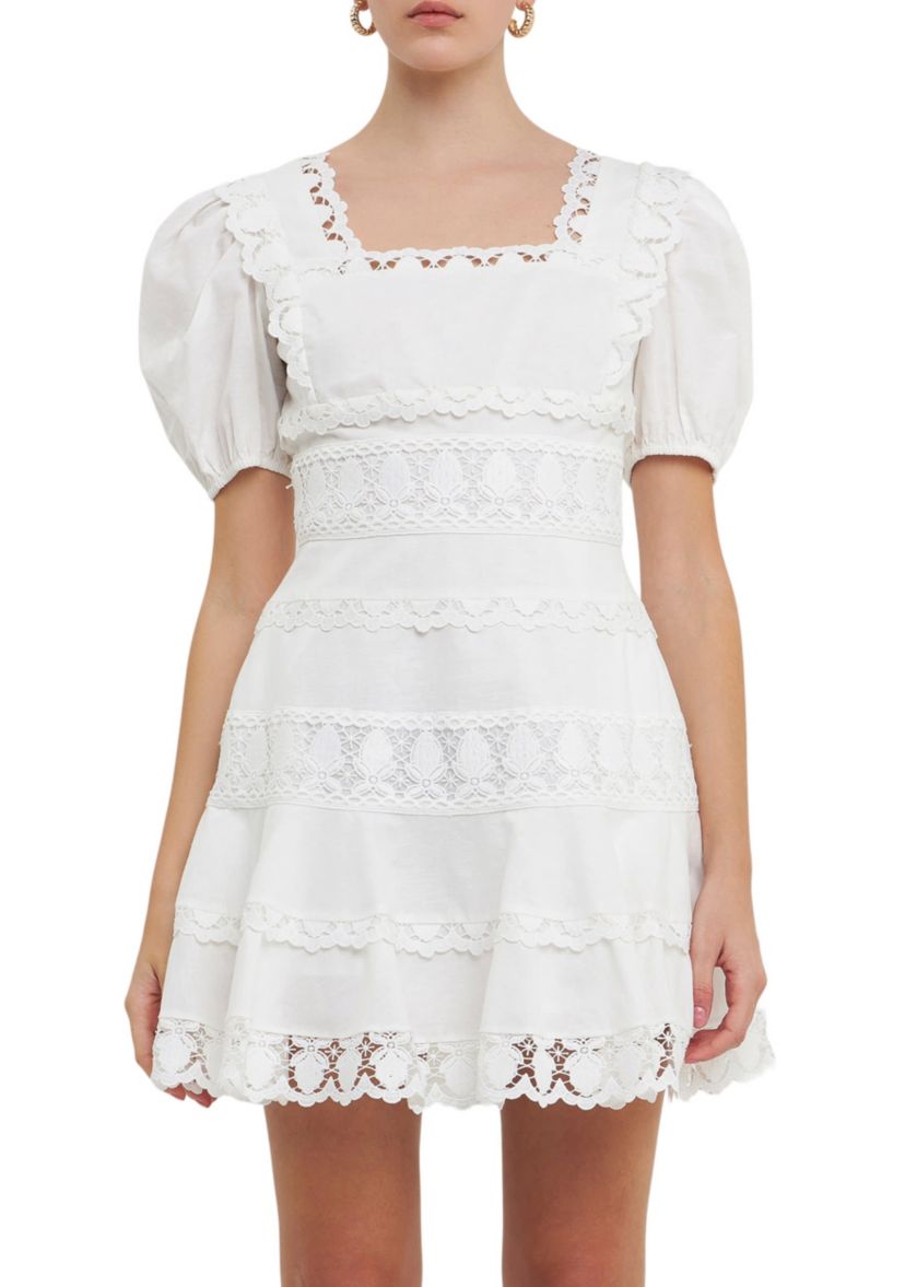 Multi Lace Linen Mini Dress