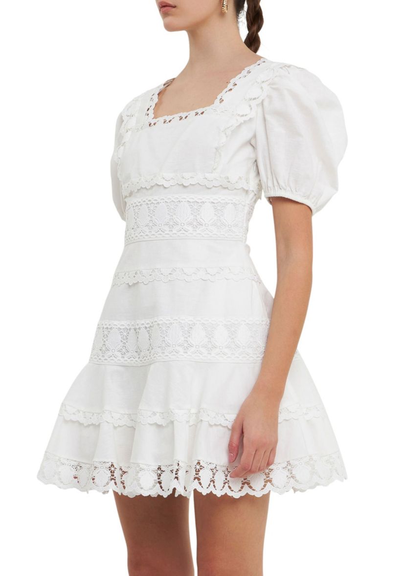 Multi Lace Linen Mini Dress