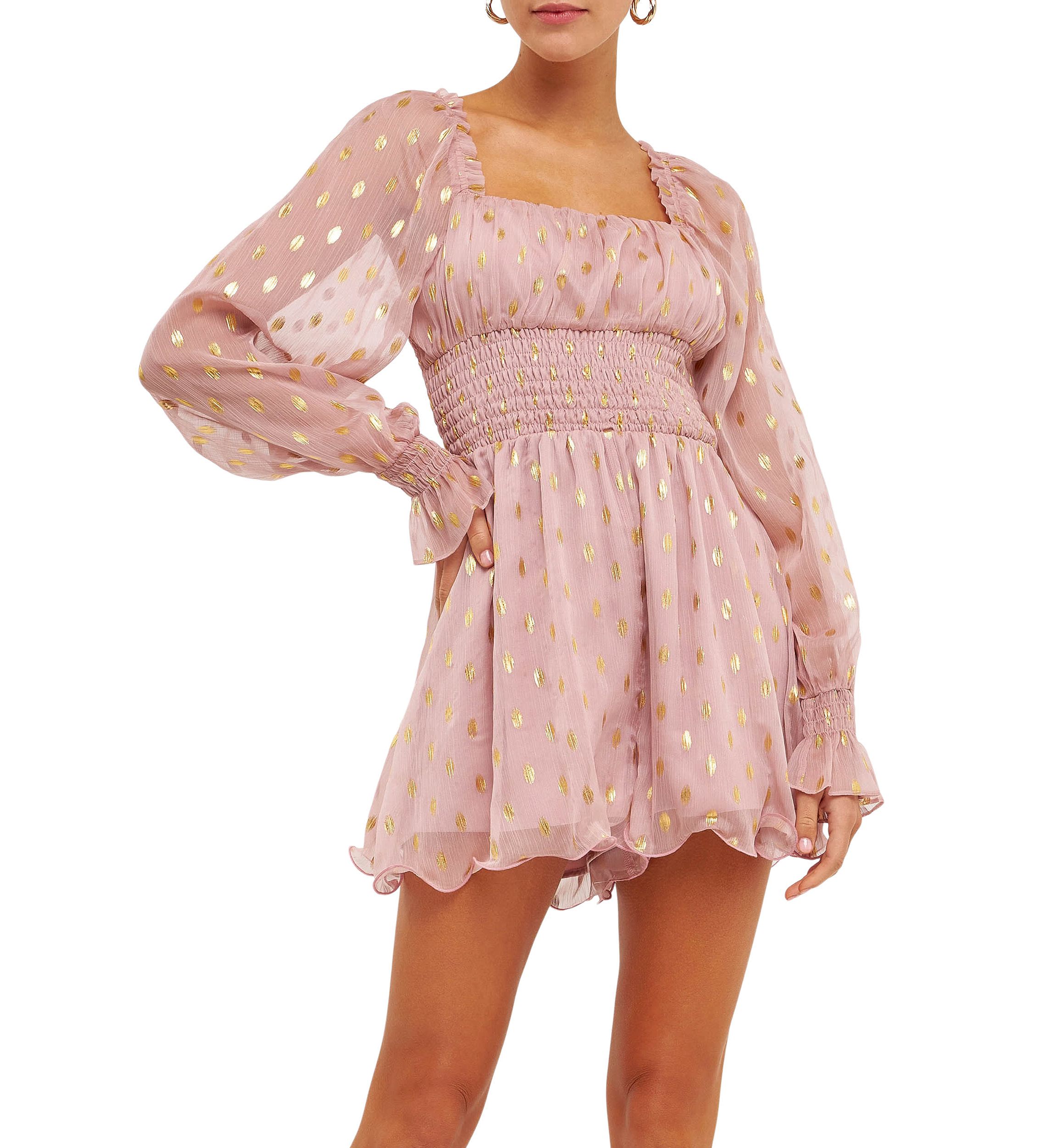 Foiled Dot Long Sleeves Romper