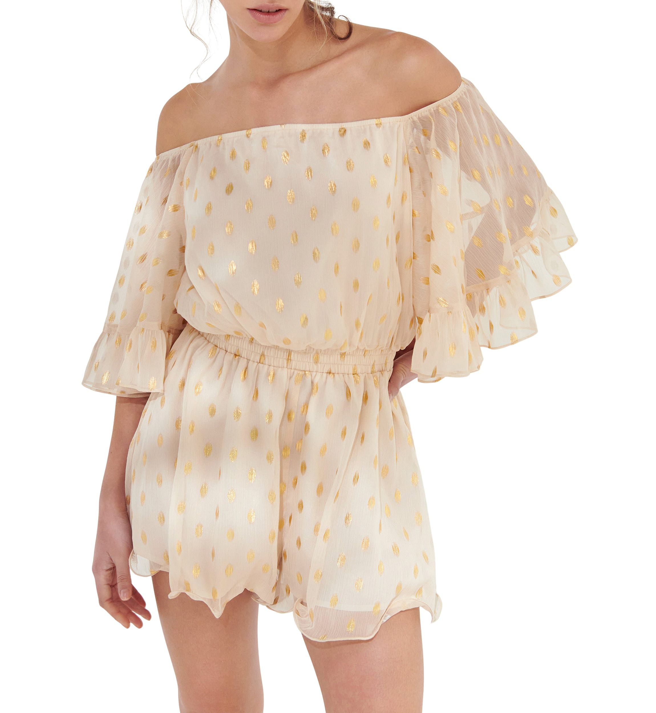 Foil Print Off-shouldered Romper