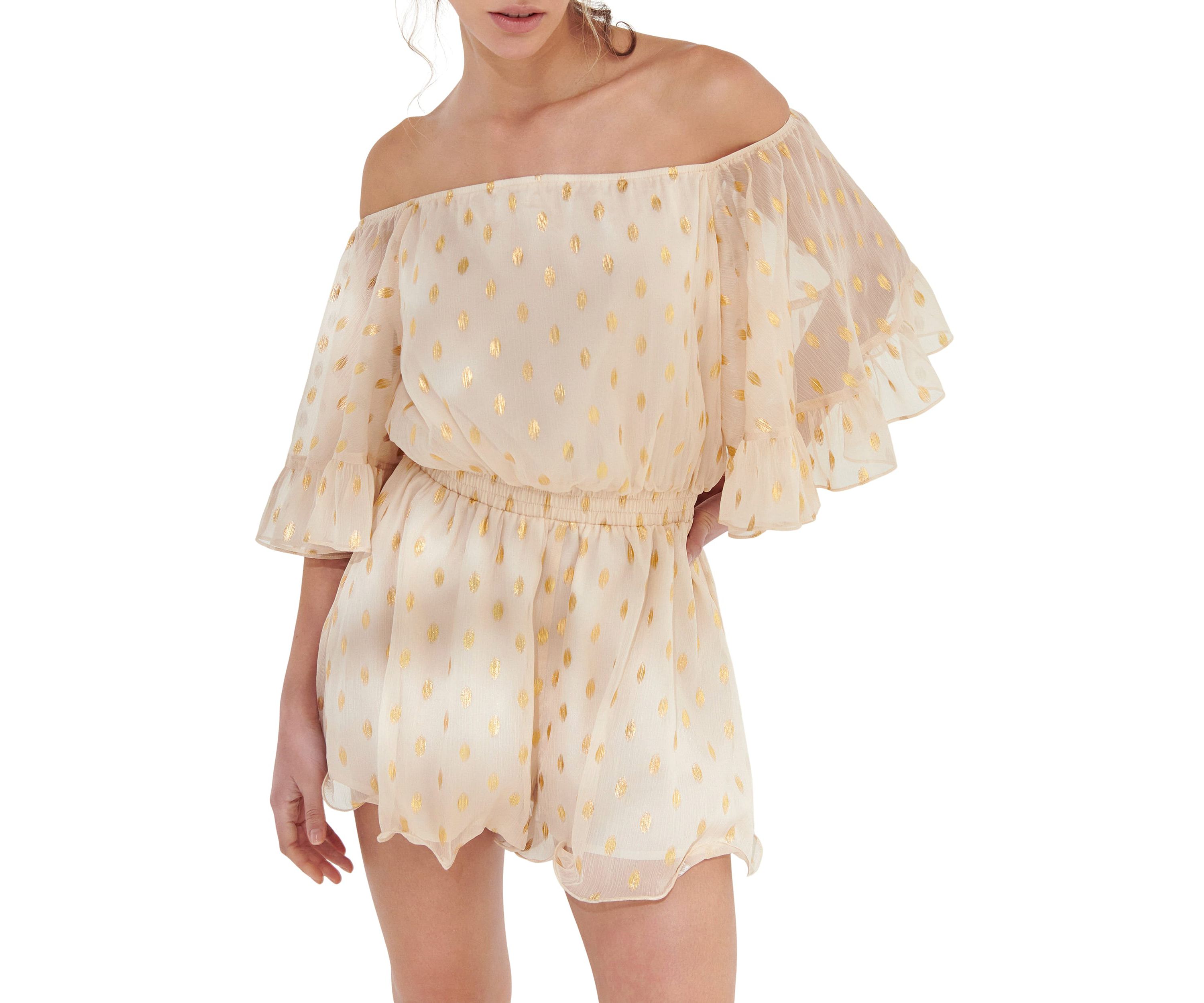 Foil Print Off-shouldered Romper