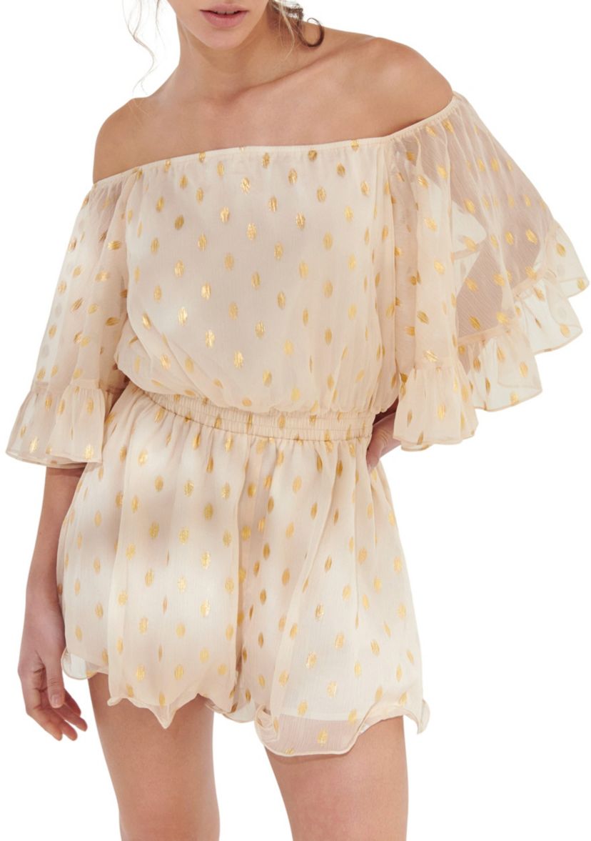 Foil Print Off-shouldered Romper