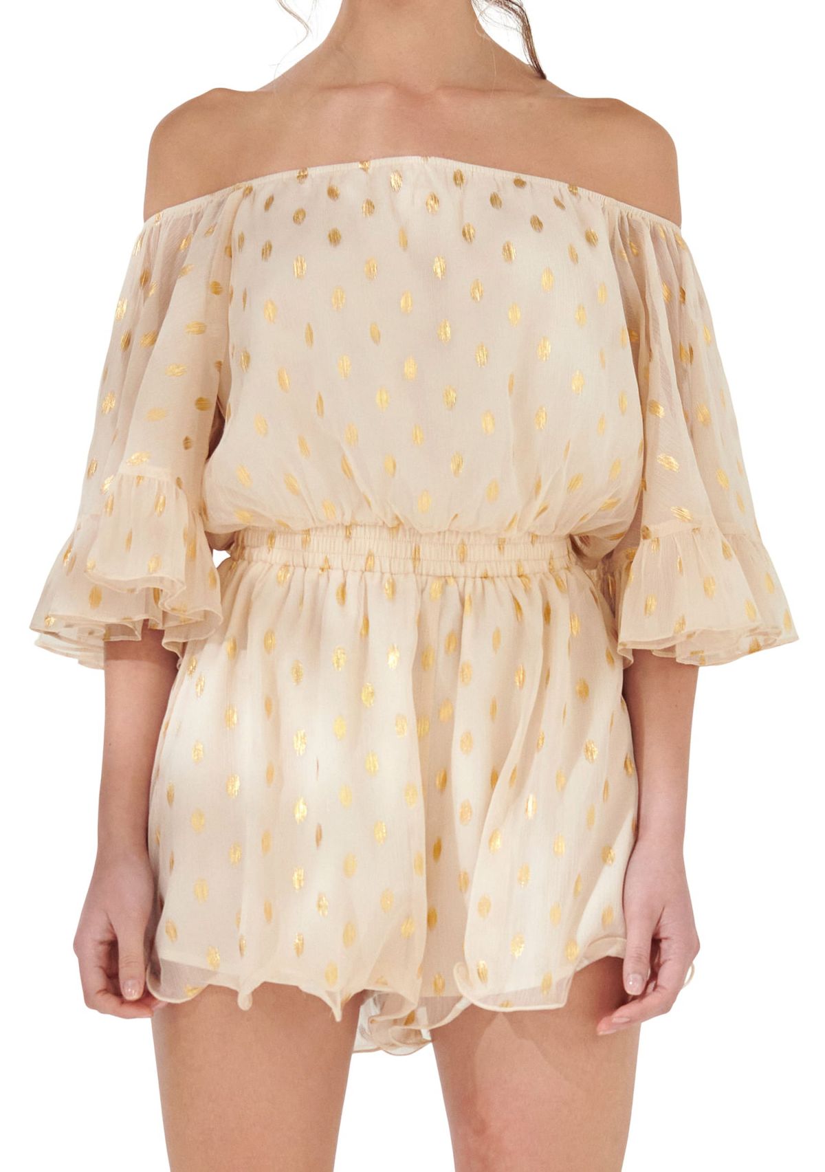 Foil Print Off-shouldered Romper