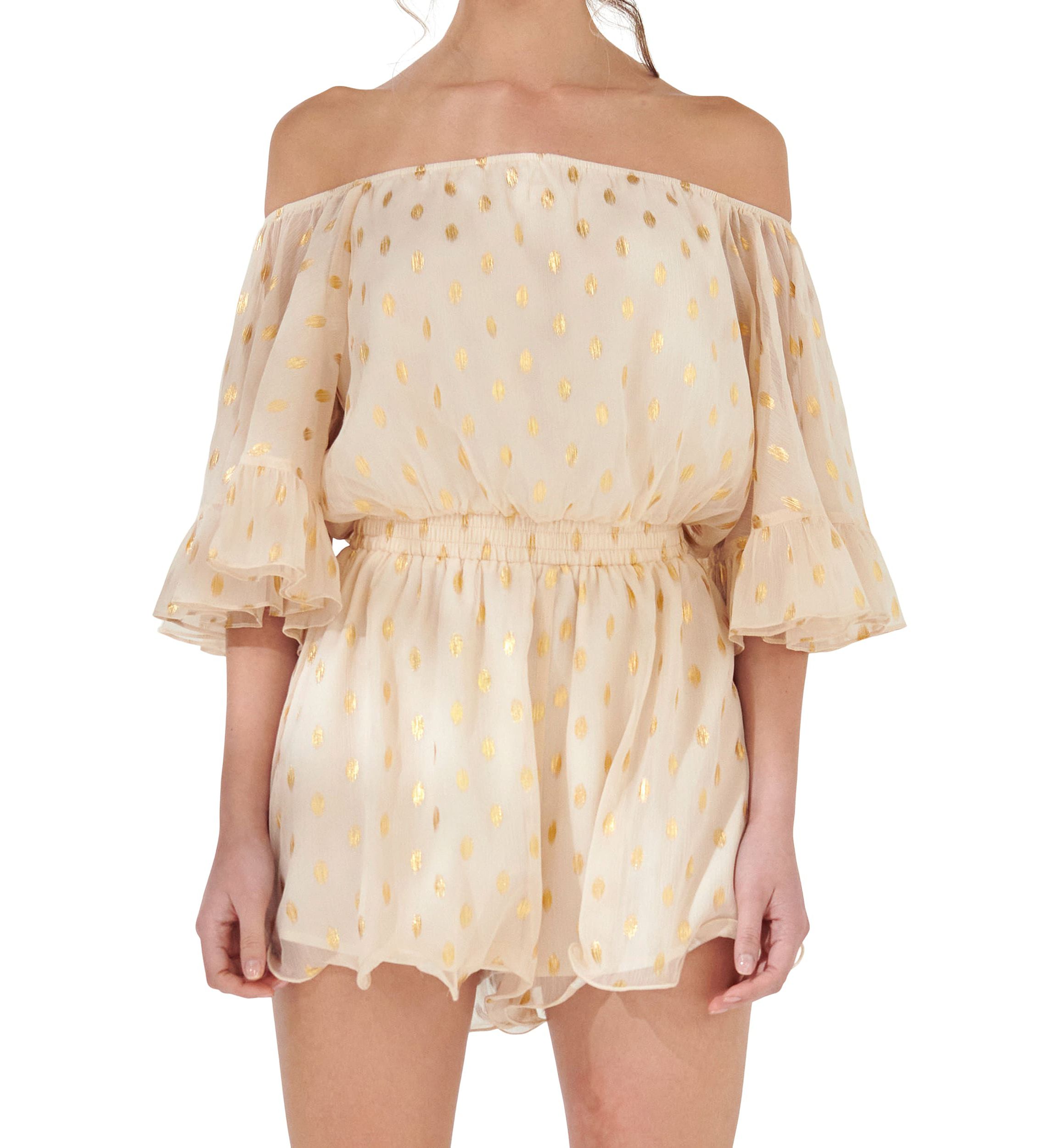 Foil Print Off-shouldered Romper