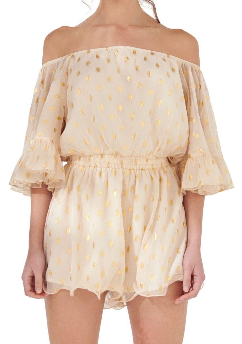 Foil Print Off-shouldered Romper