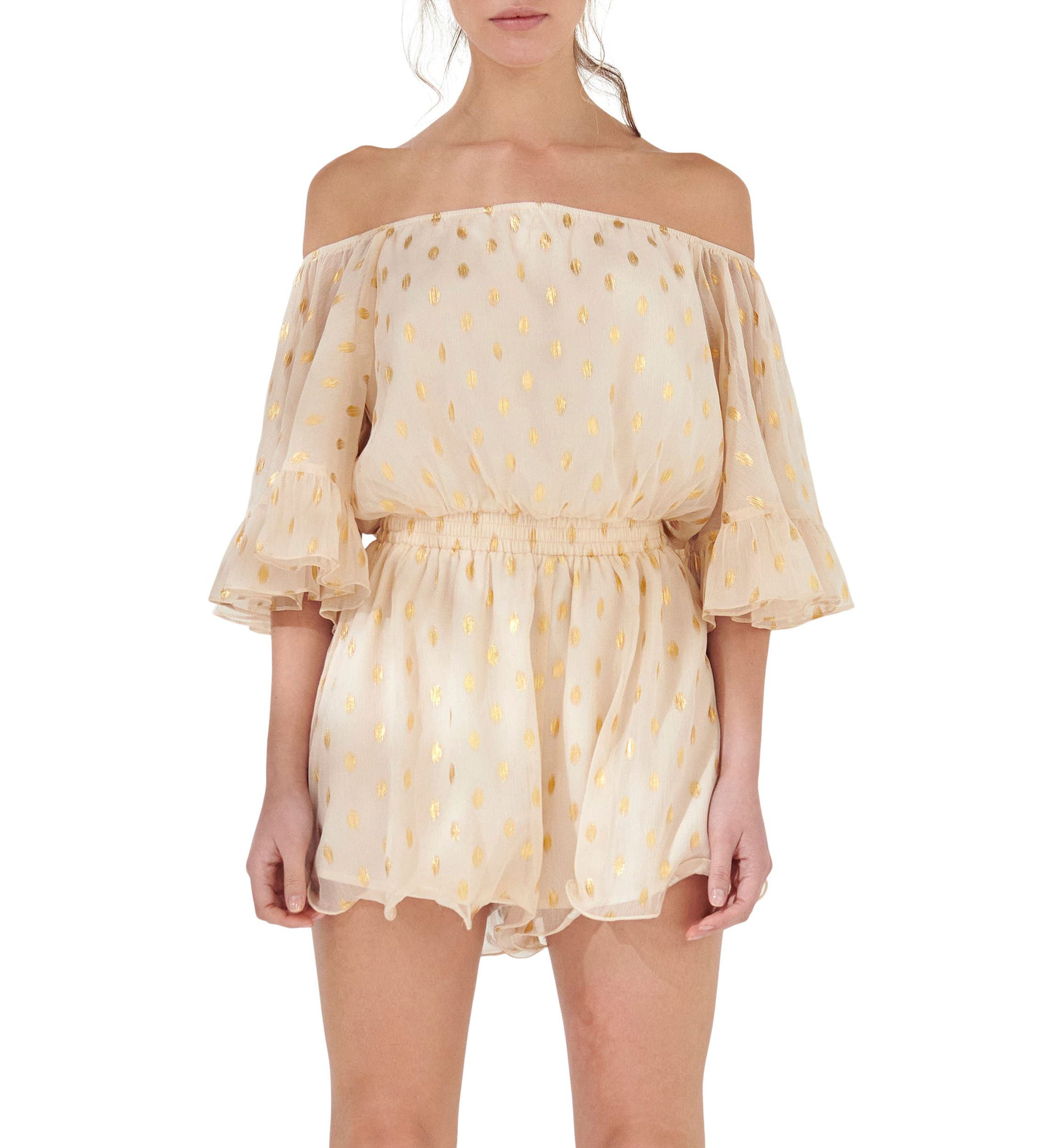 Foil Print Off-shouldered Romper