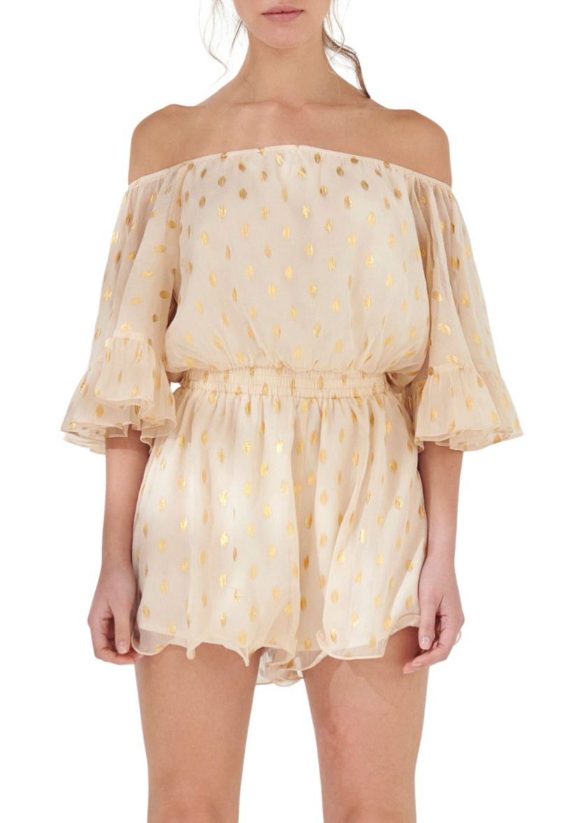 Foil Print Off-shouldered Romper
