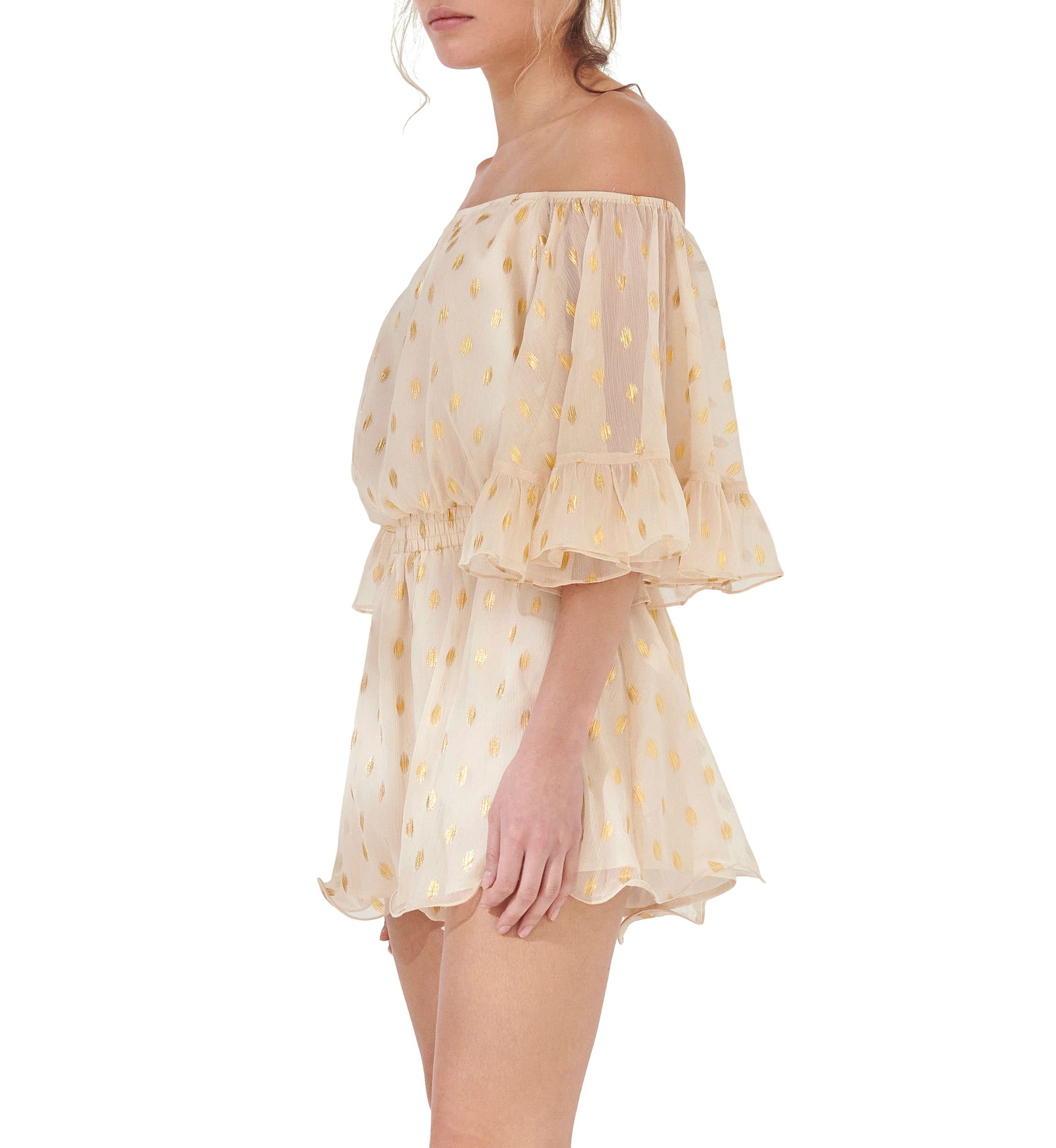 Foil Print Off-shouldered Romper