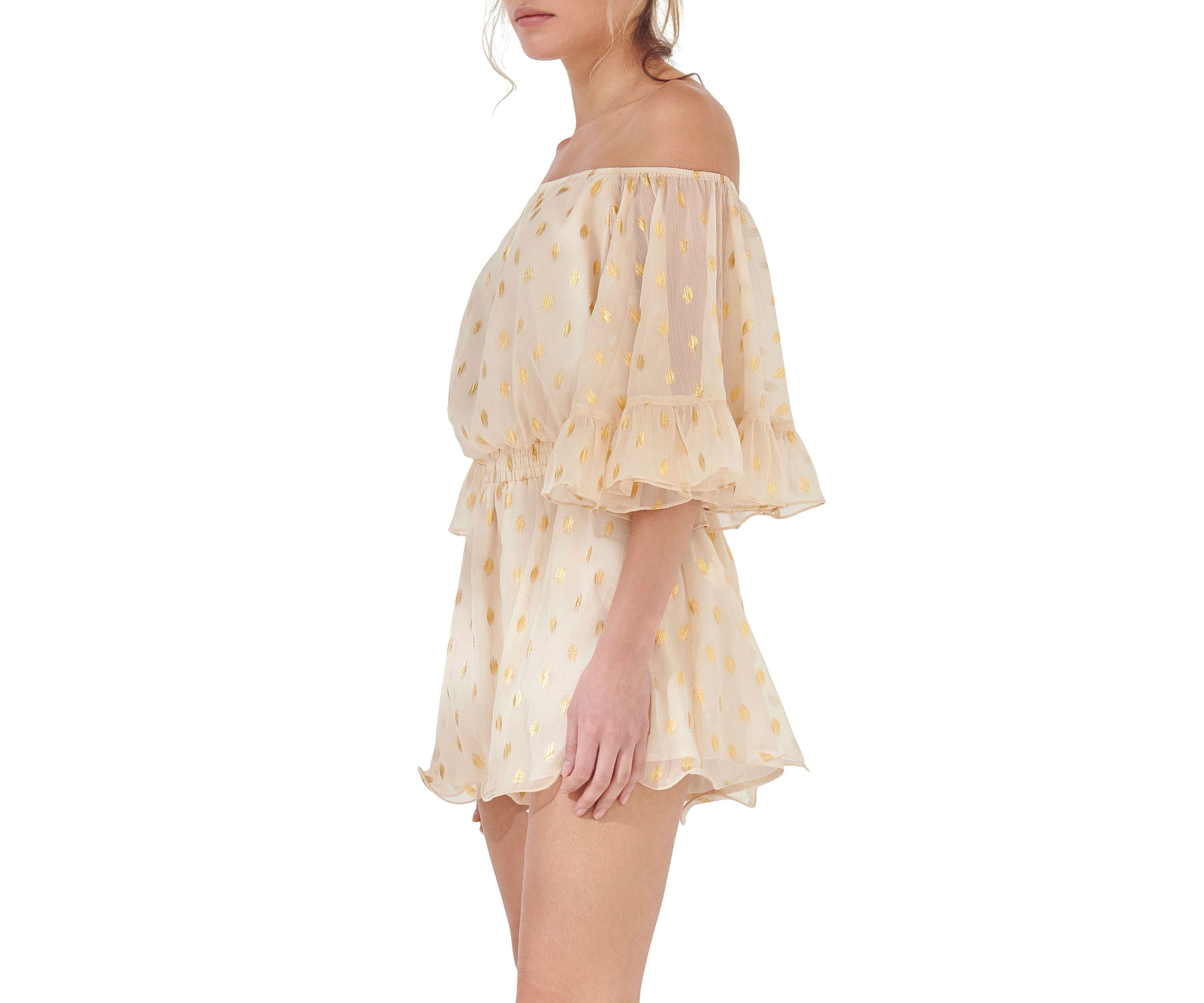 Foil Print Off-shouldered Romper