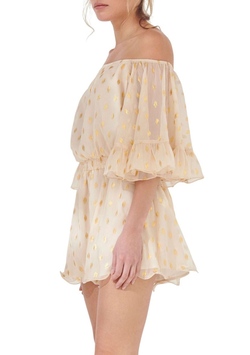 Foil Print Off-shouldered Romper