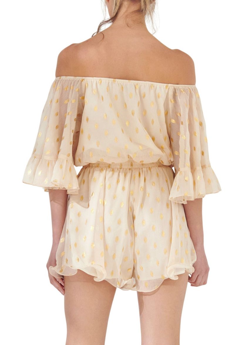 Foil Print Off-shouldered Romper
