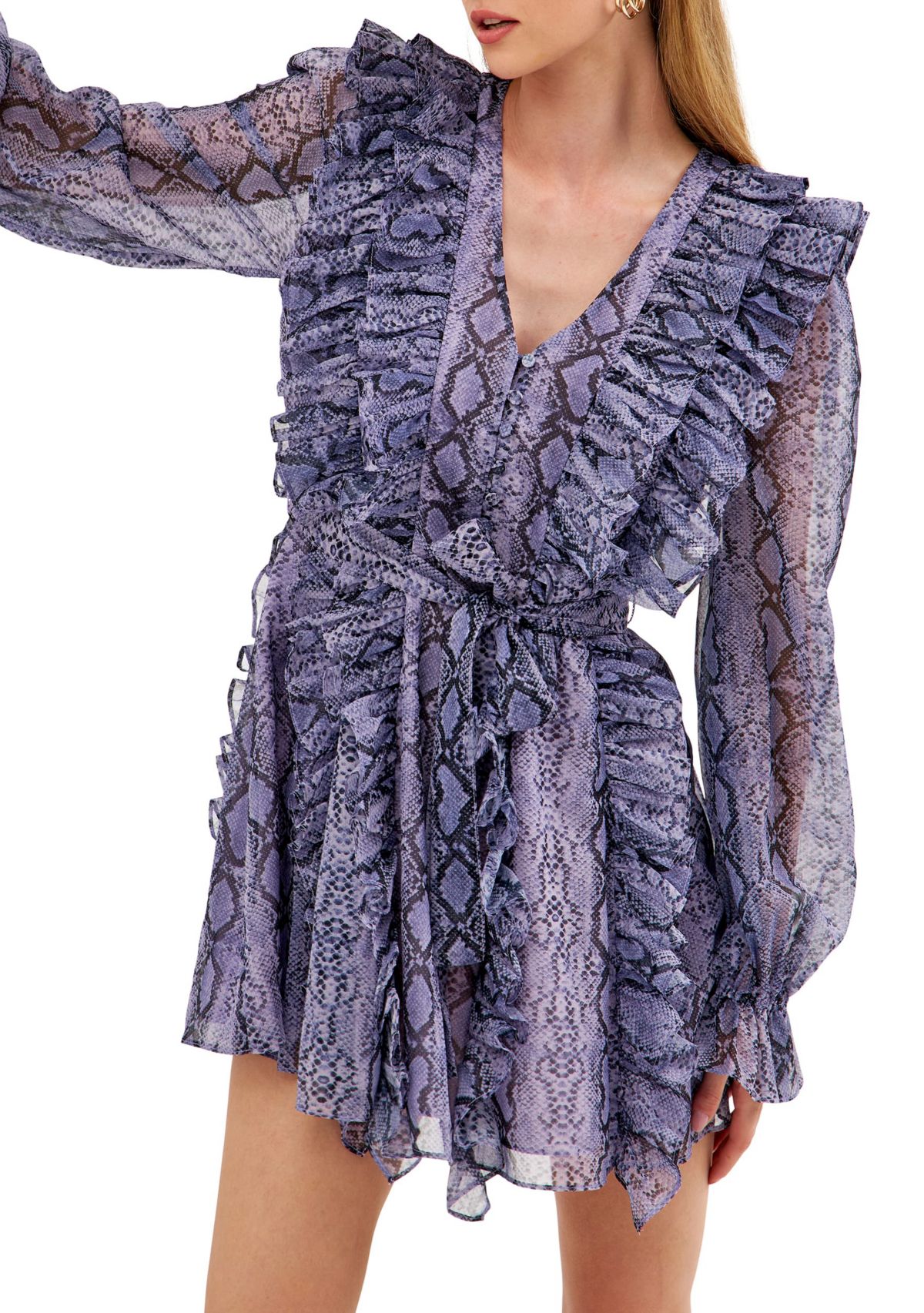 Button Down Ruffle Mini Dress