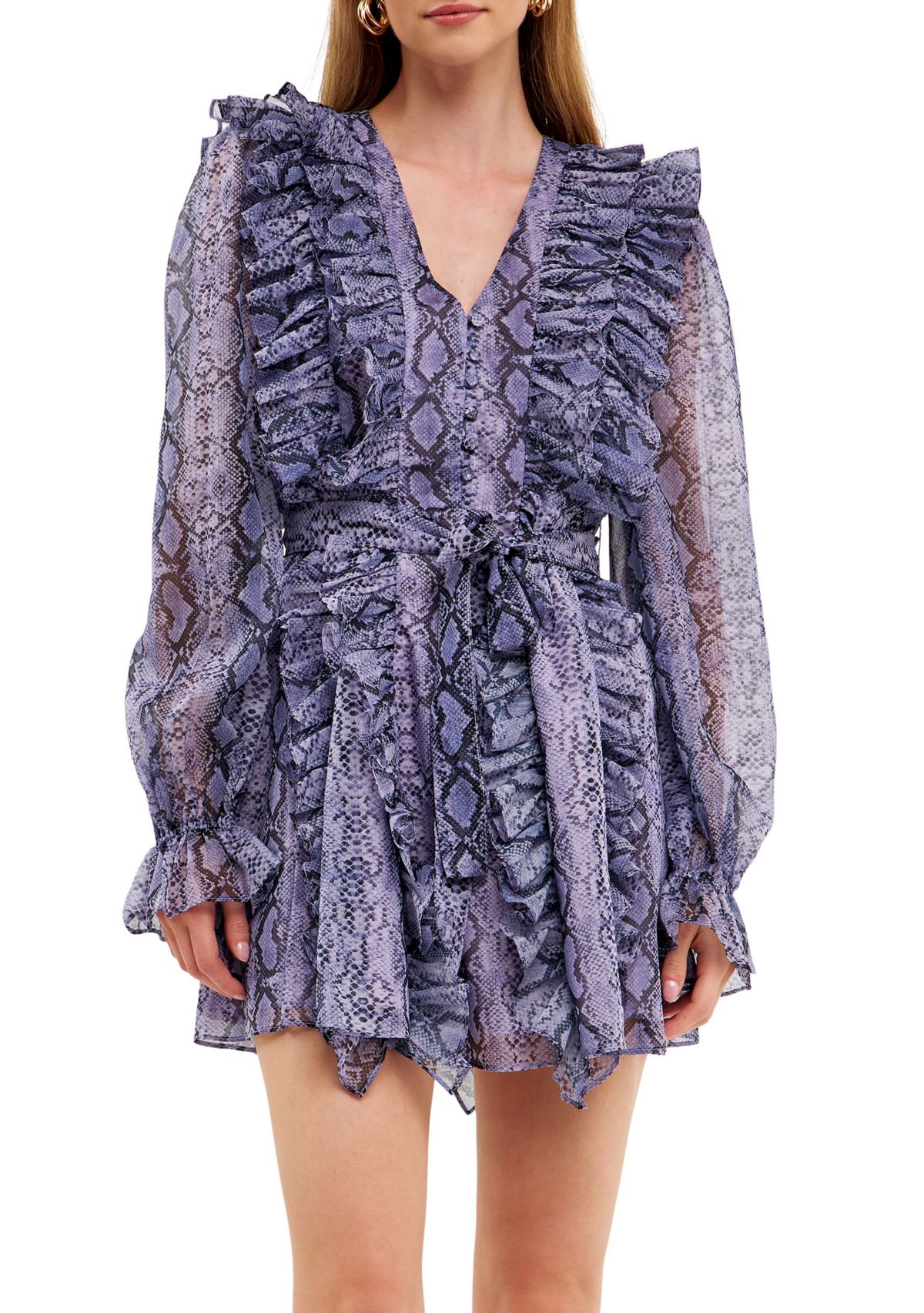 Button Down Ruffle Mini Dress