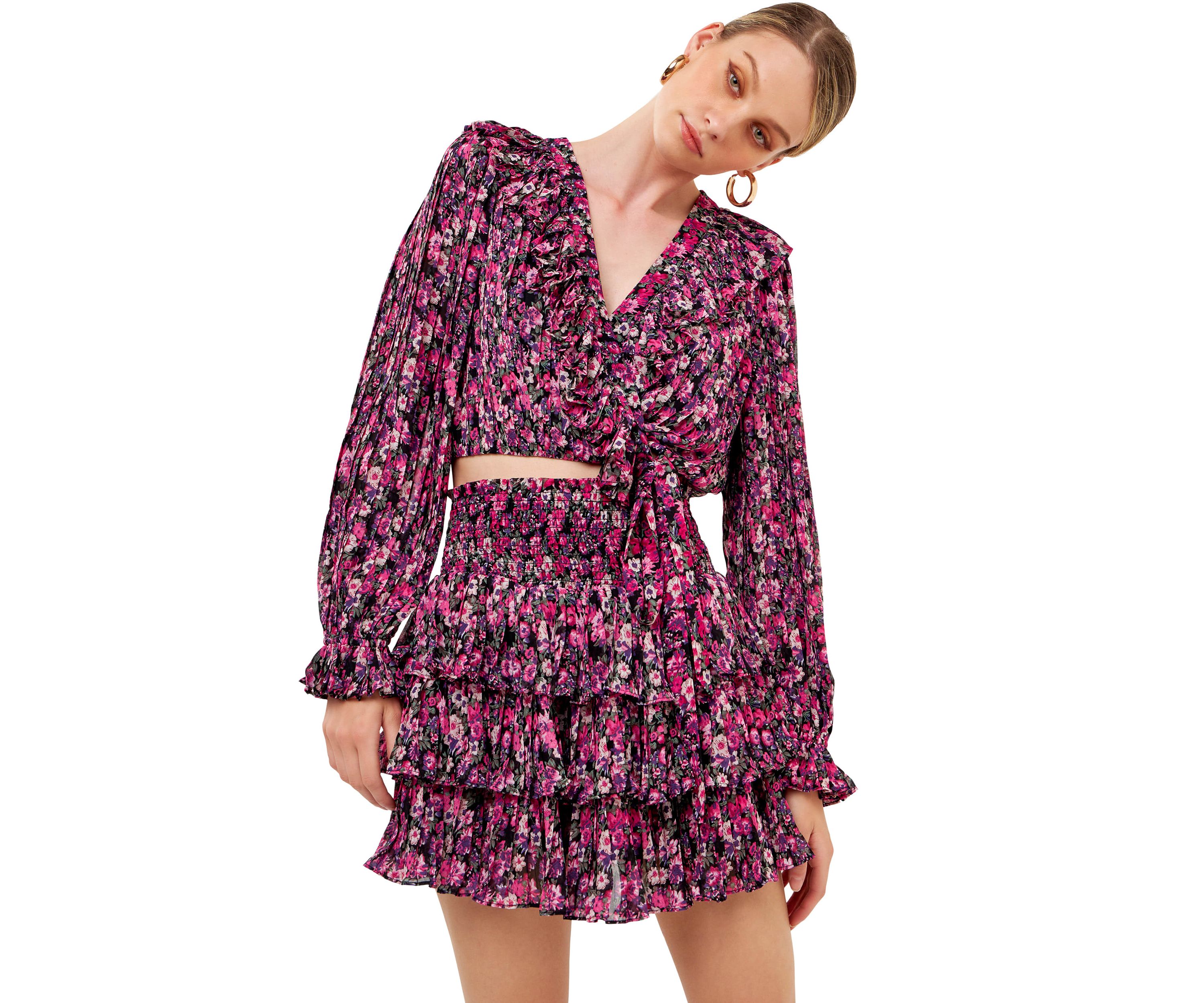Chiffon Floral Printed Ruffled Crop Top
