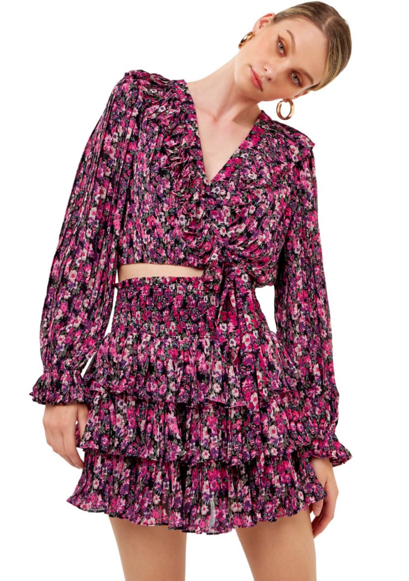 Chiffon Floral Printed Ruffled Crop Top