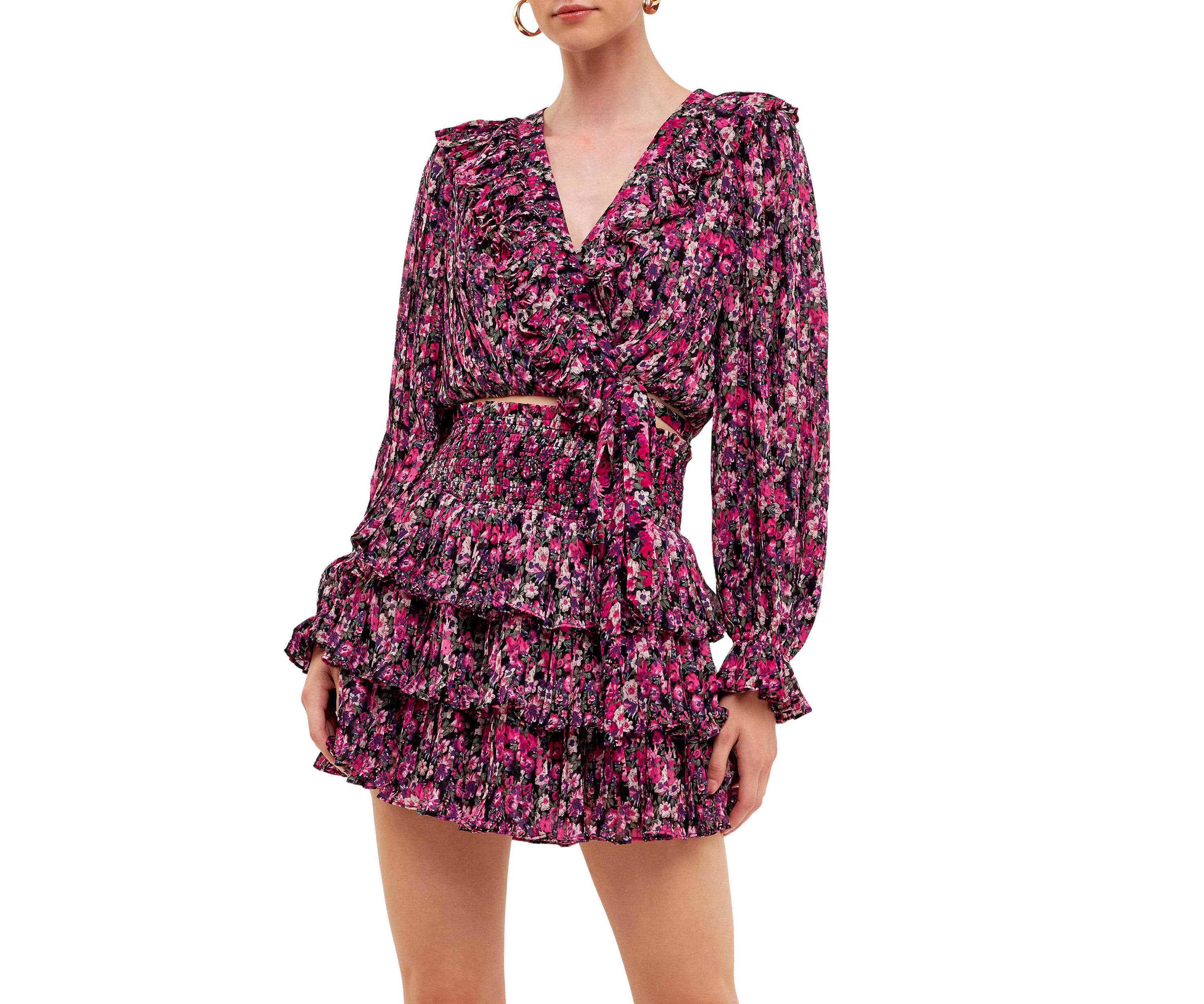 Chiffon Floral Printed Ruffled Crop Top