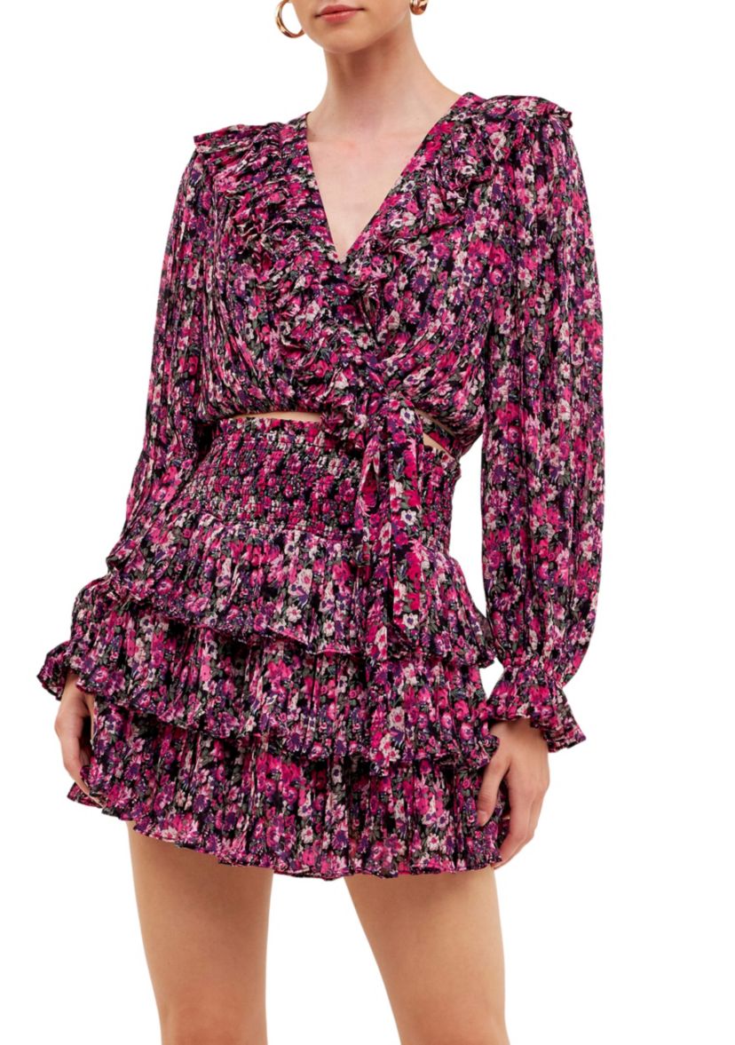 Chiffon Floral Printed Ruffled Crop Top