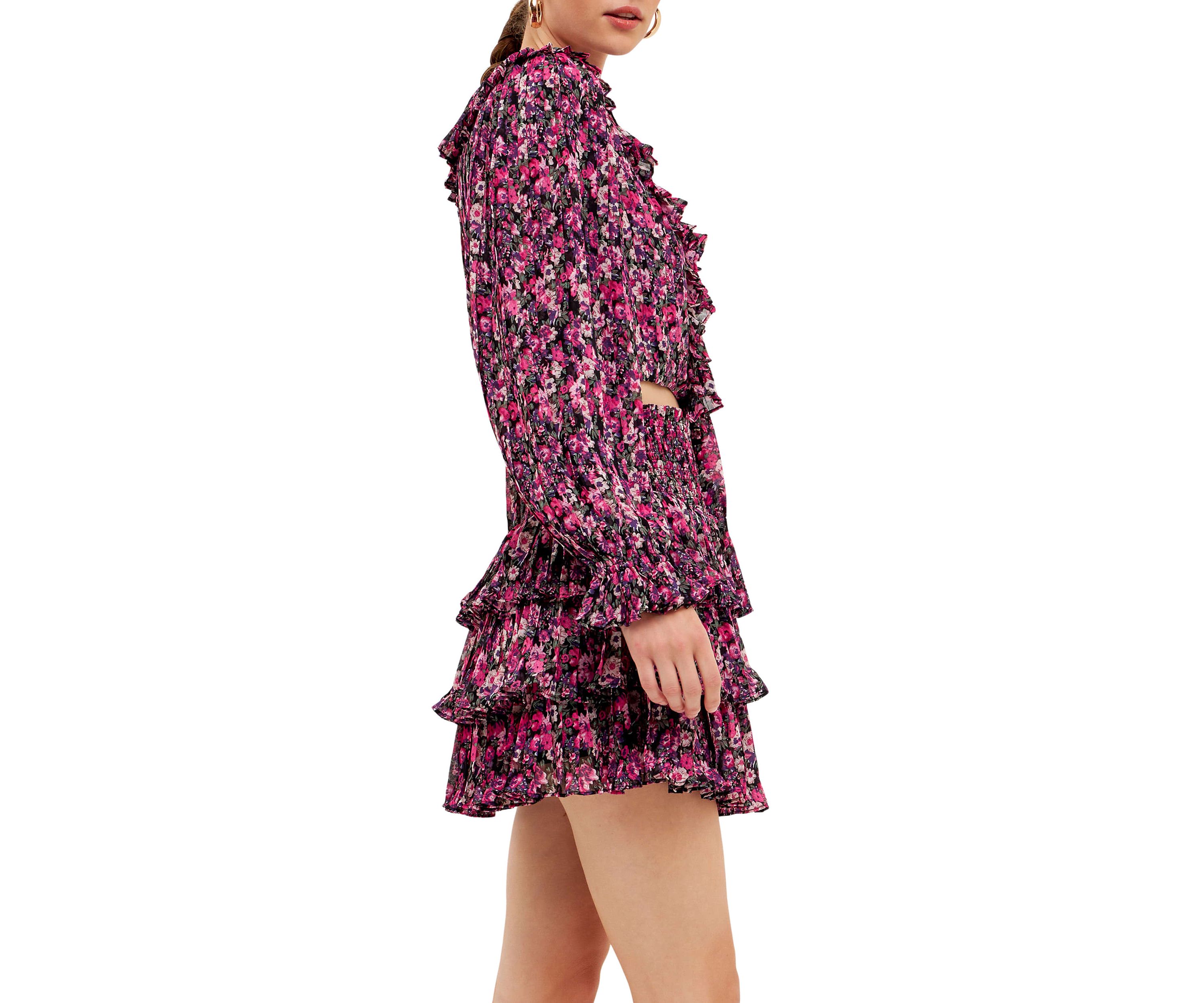 Chiffon Floral Printed Ruffled Crop Top
