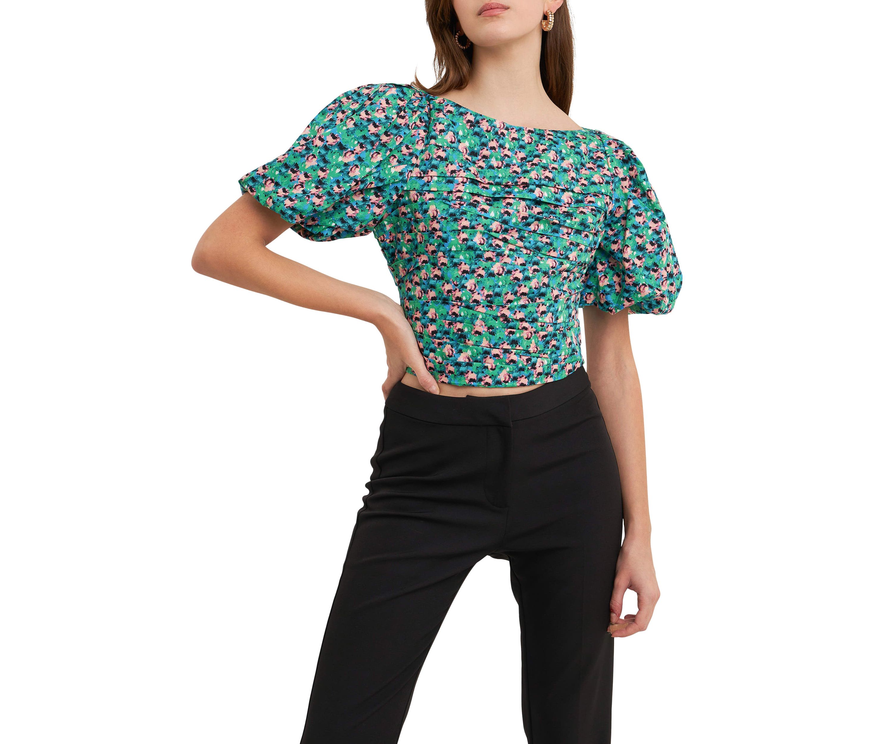 Bright Floral Ruched Poplin Top