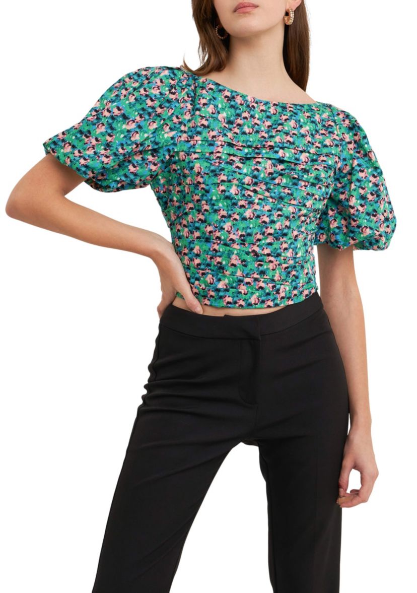 Bright Floral Ruched Poplin Top