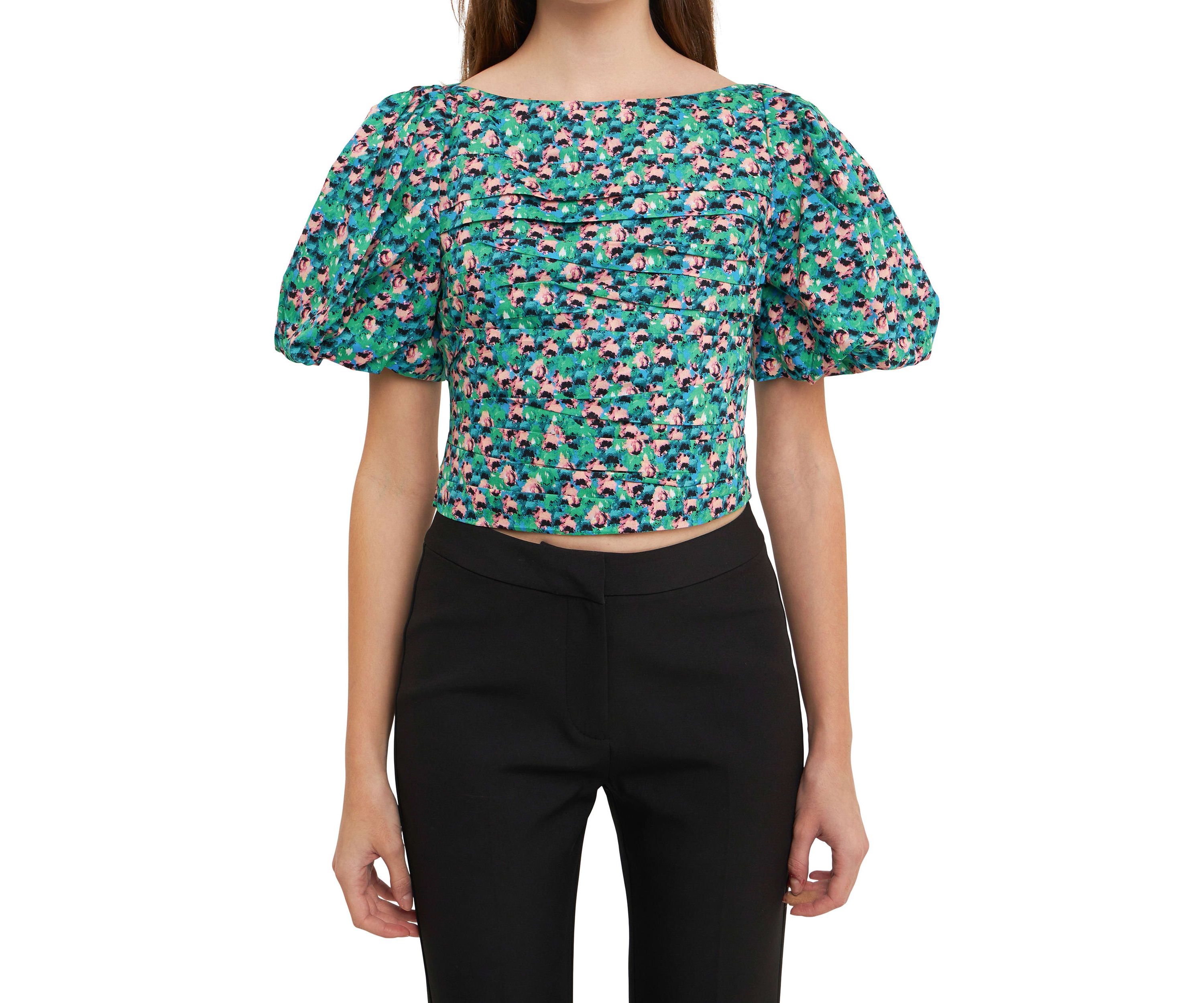Bright Floral Ruched Poplin Top