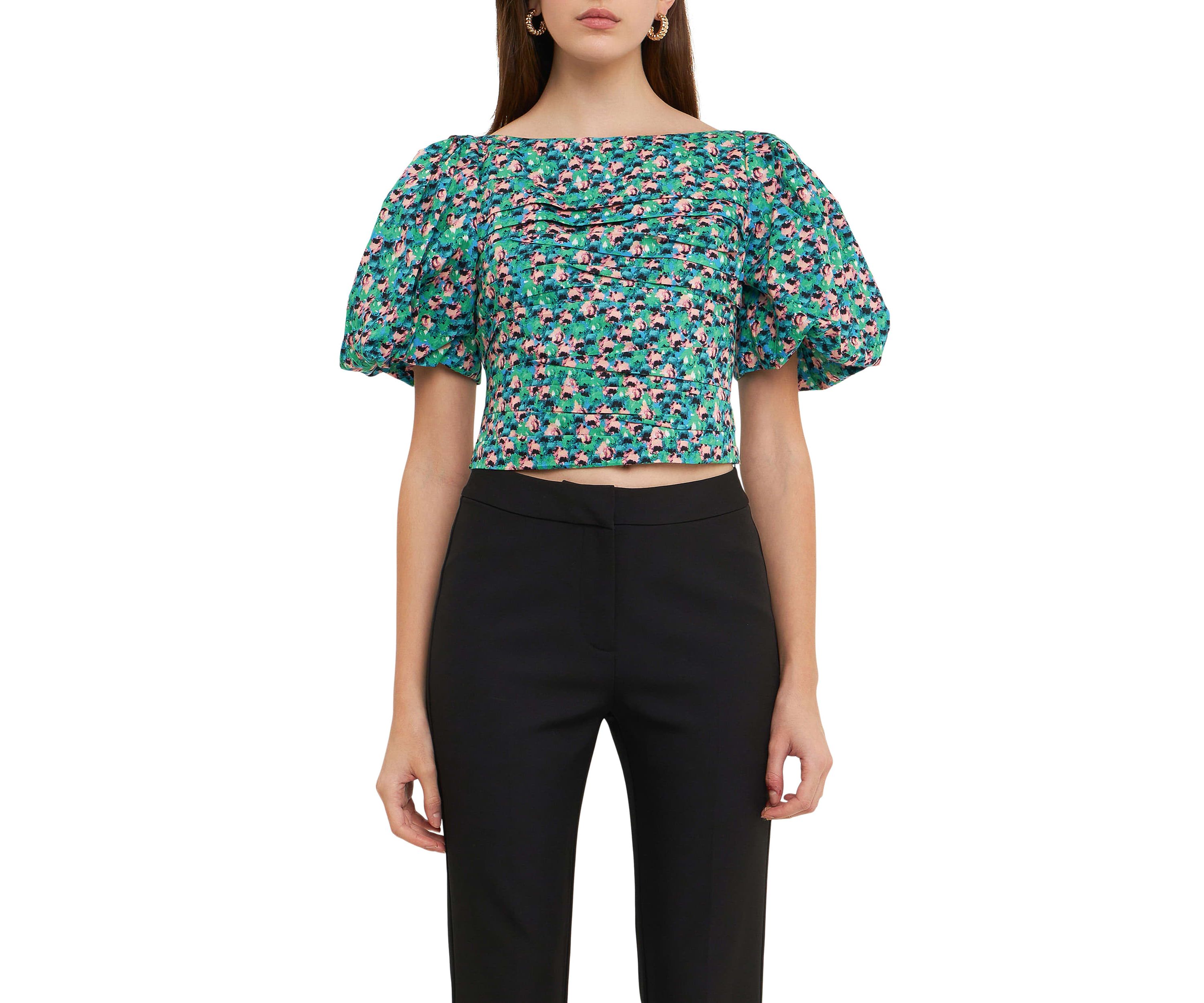 Bright Floral Ruched Poplin Top
