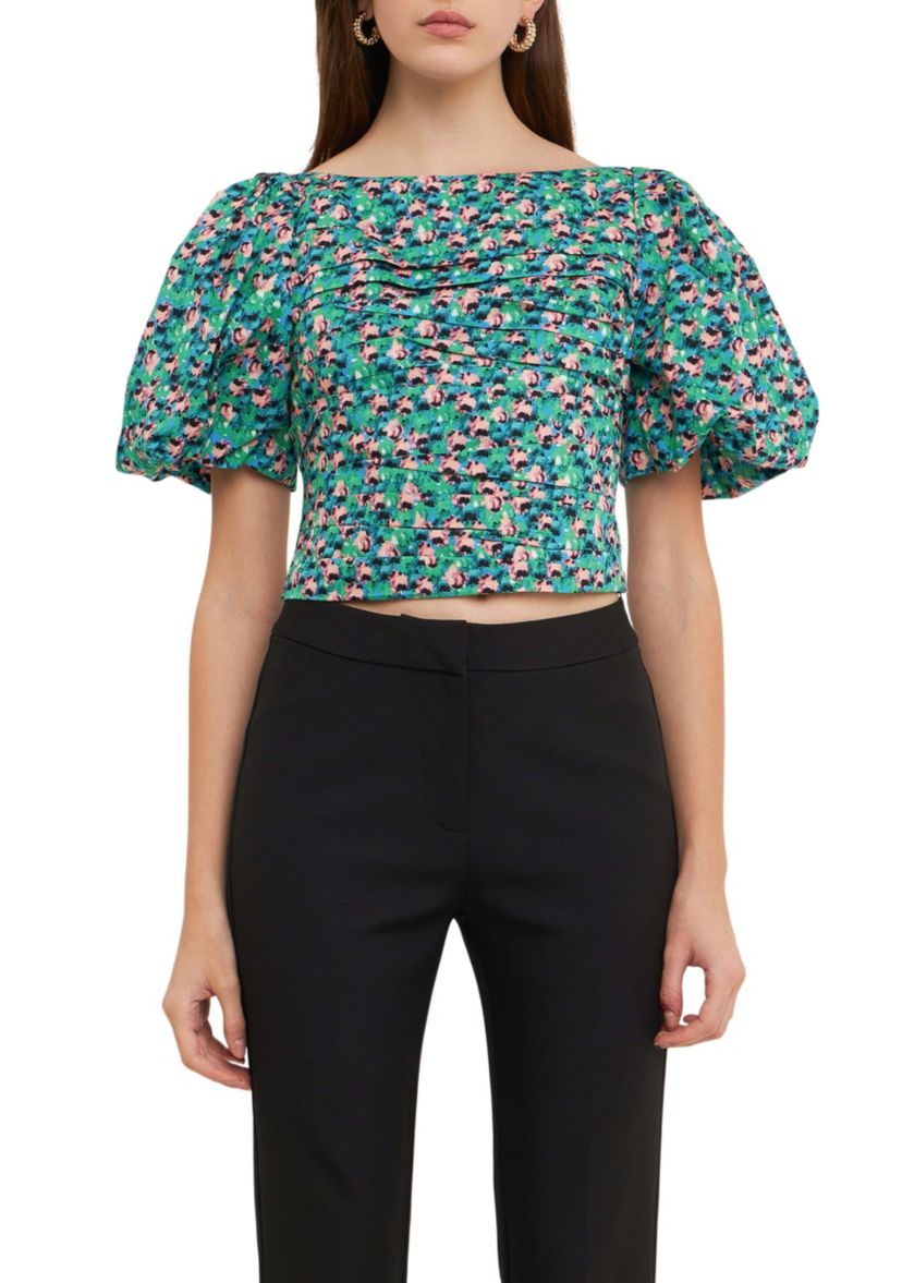 Bright Floral Ruched Poplin Top