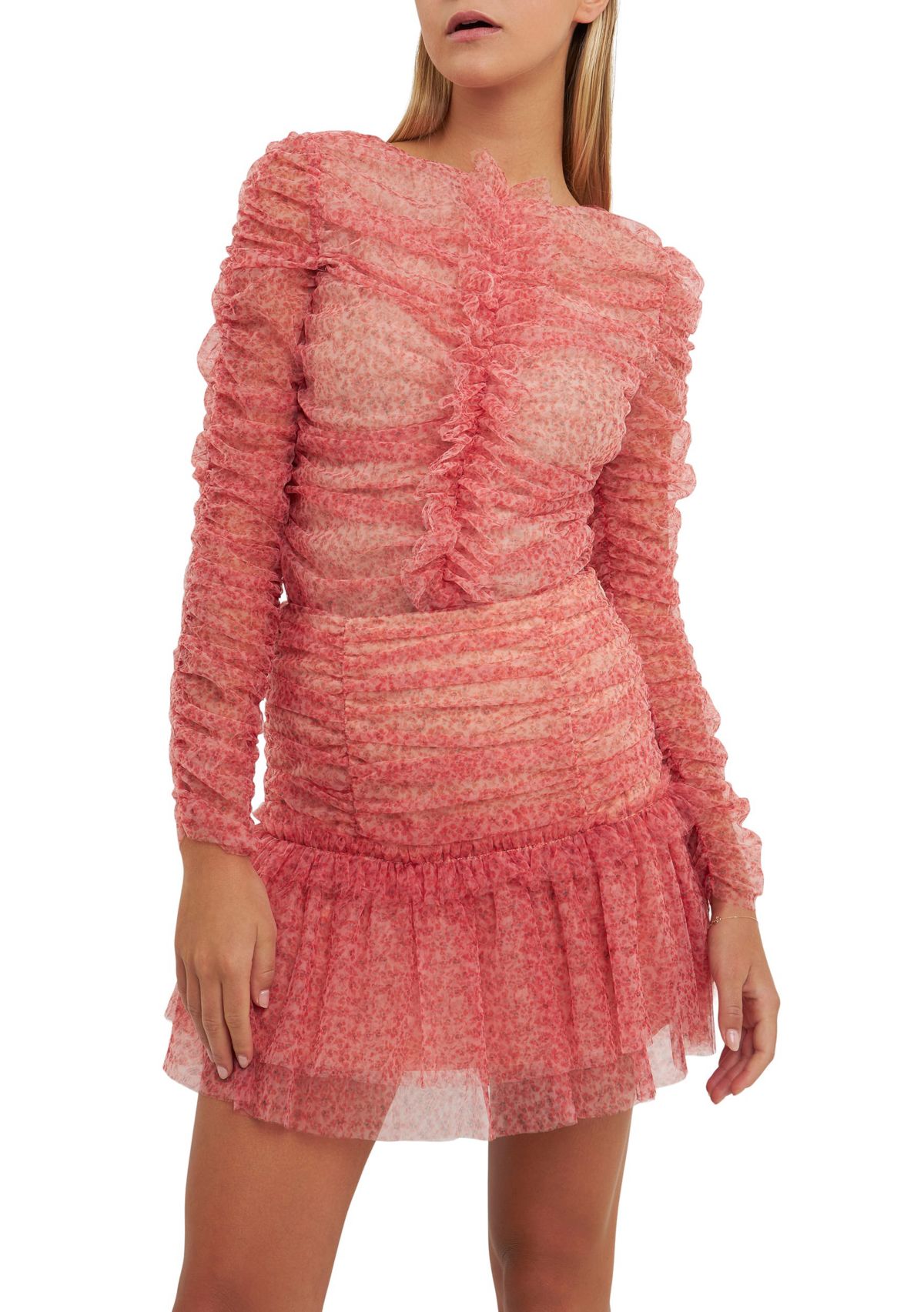 Floral Tulle Long Sleeve Top