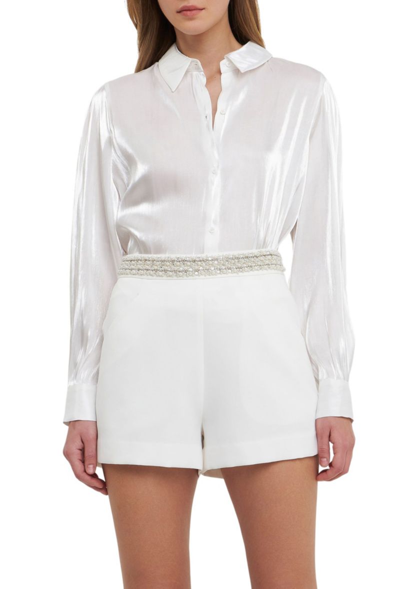 Shiny Sheer Dress Shirt Top