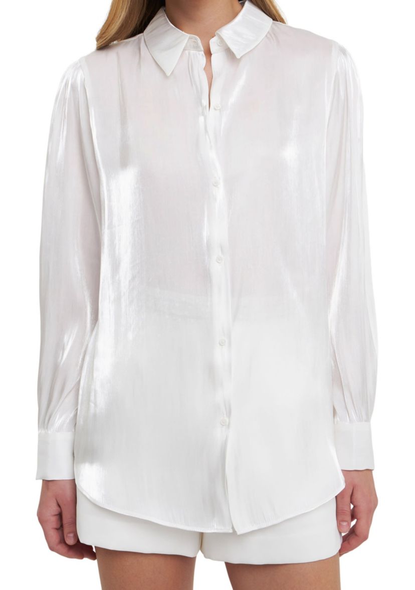 Shiny Sheer Dress Shirt Top
