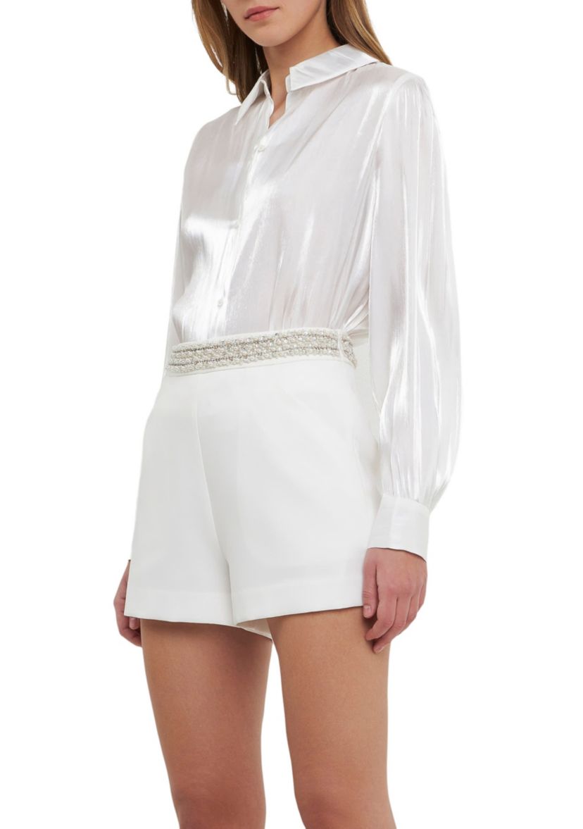 Shiny Sheer Dress Shirt Top