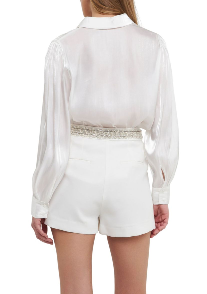 Shiny Sheer Dress Shirt Top