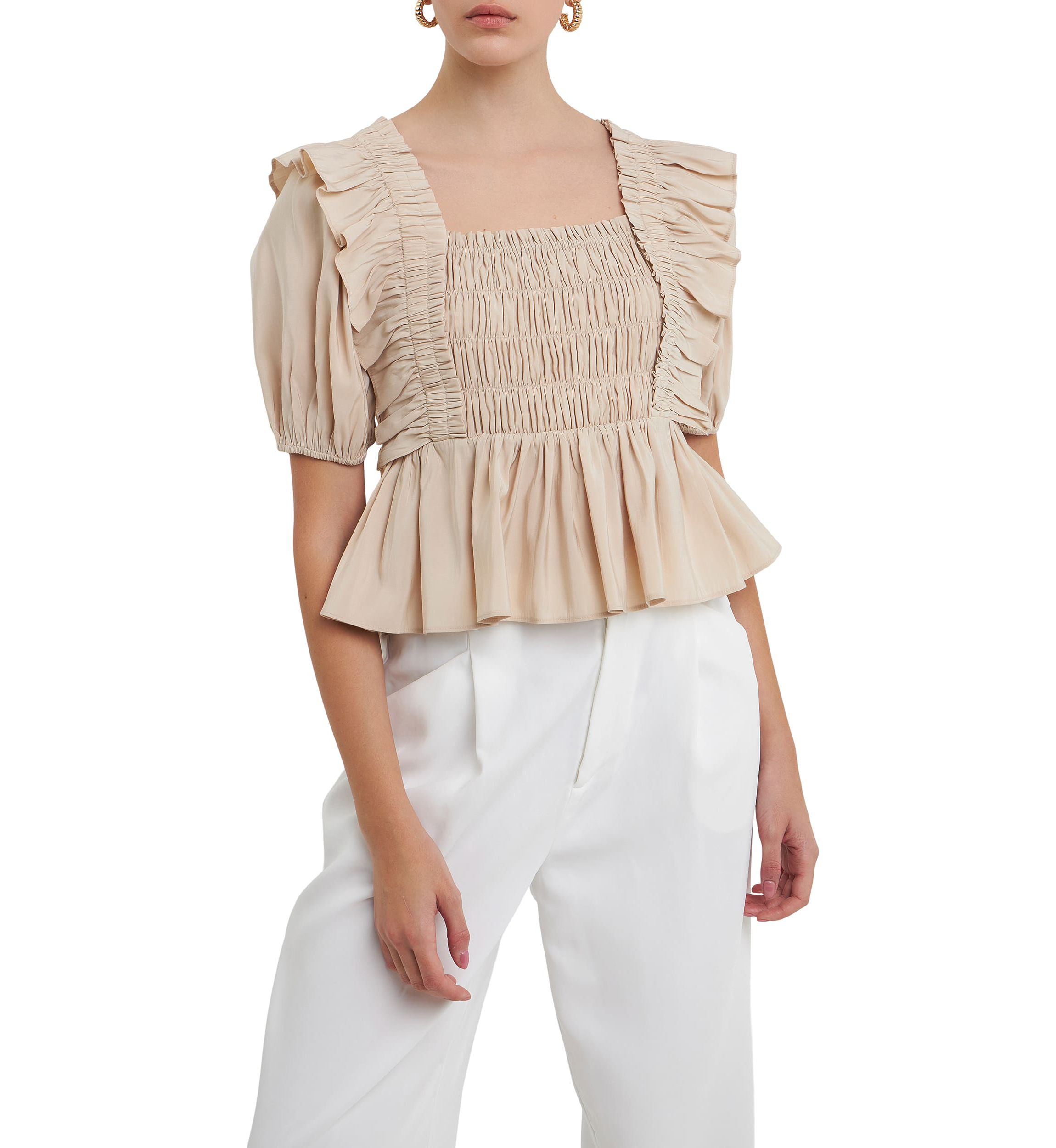 Smocked Detail Puff Sleeve Top