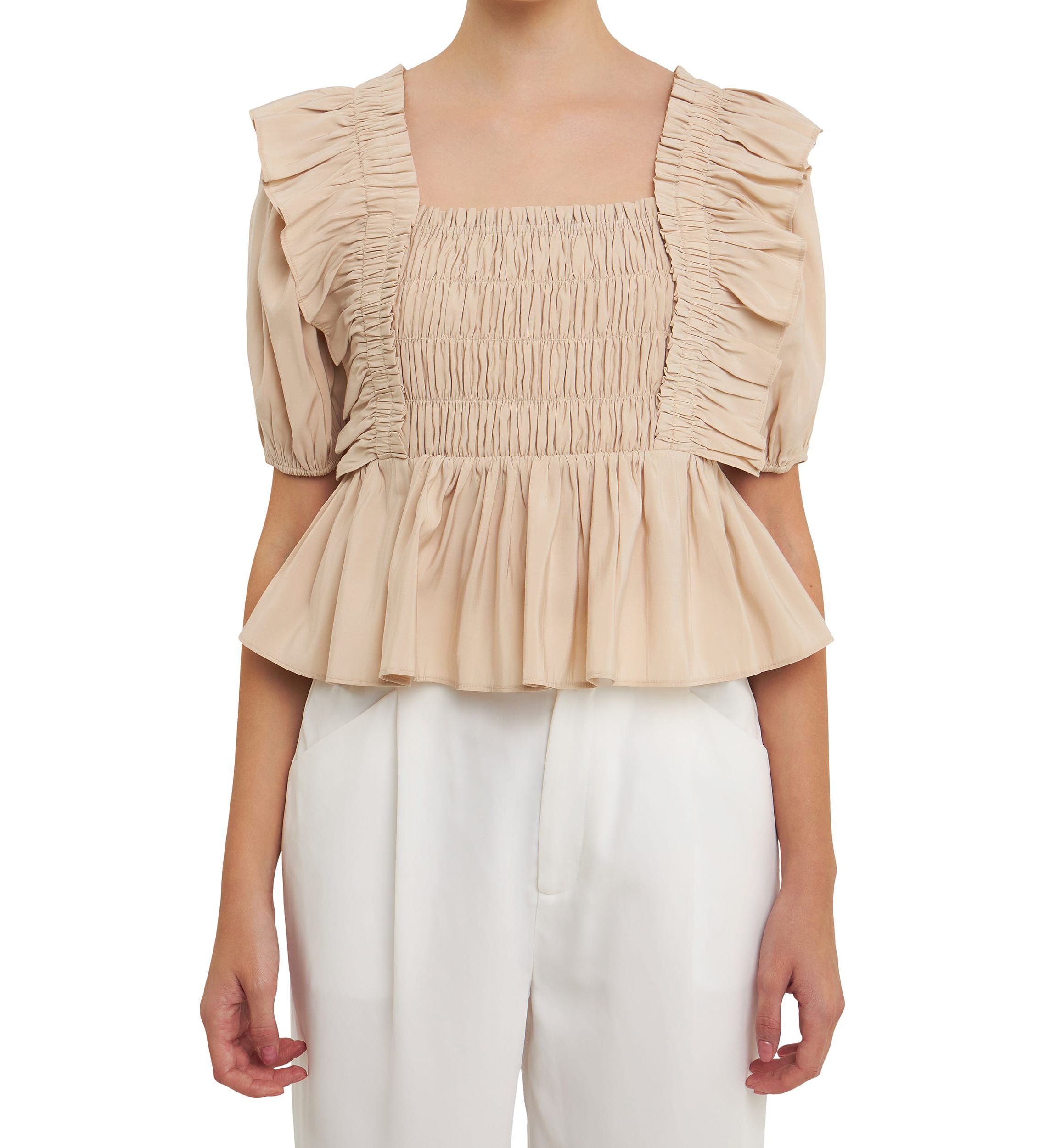 Smocked Detail Puff Sleeve Top