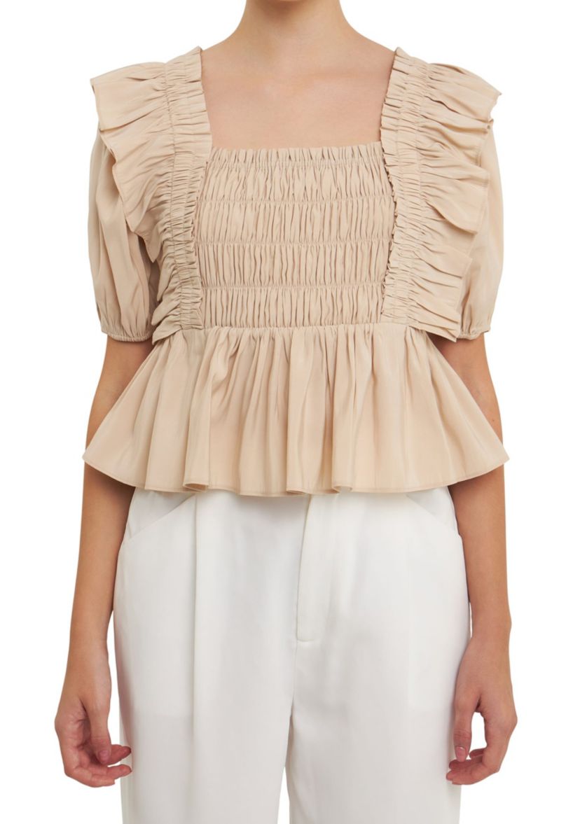 Smocked Detail Puff Sleeve Top
