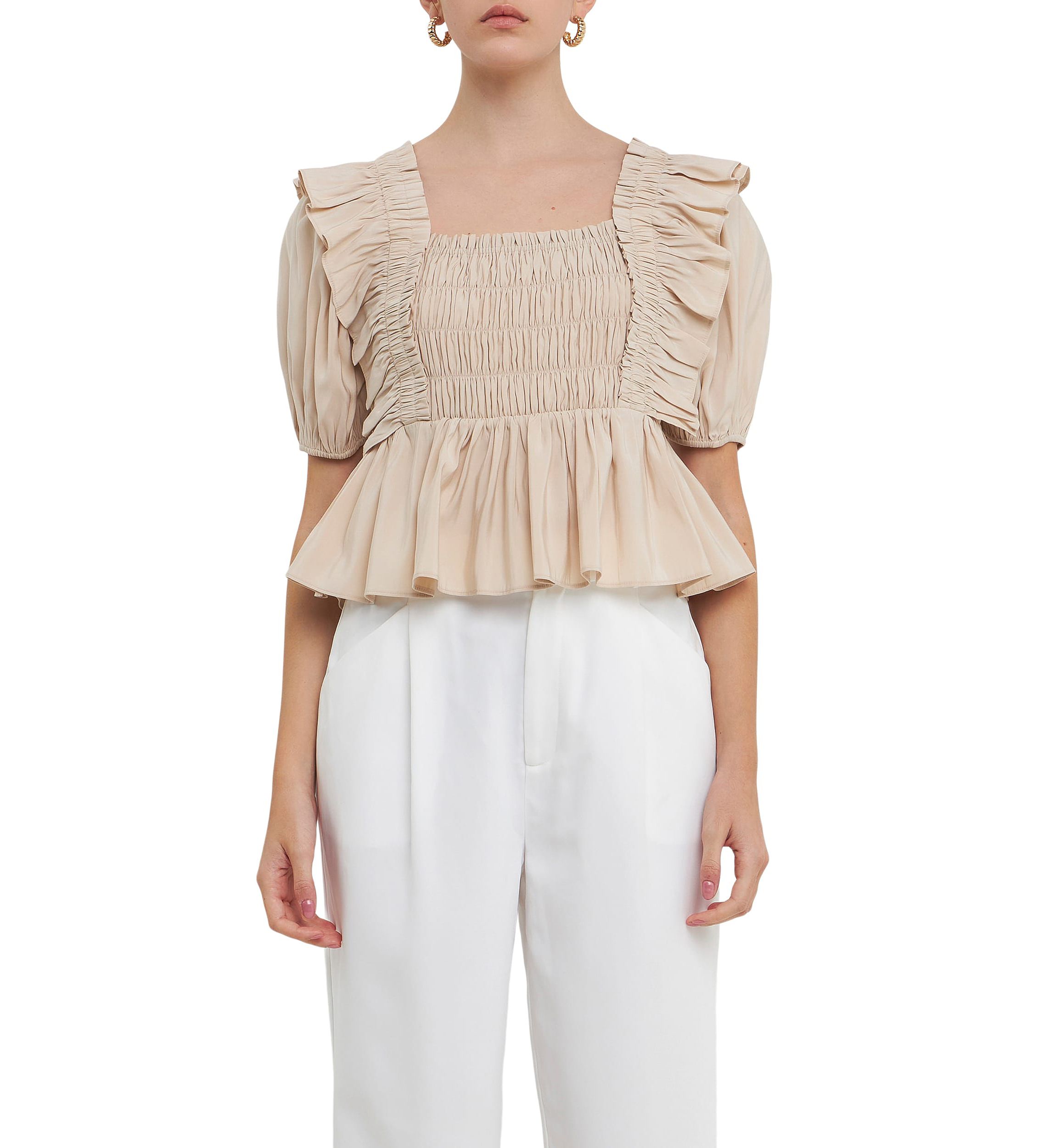 Smocked Detail Puff Sleeve Top