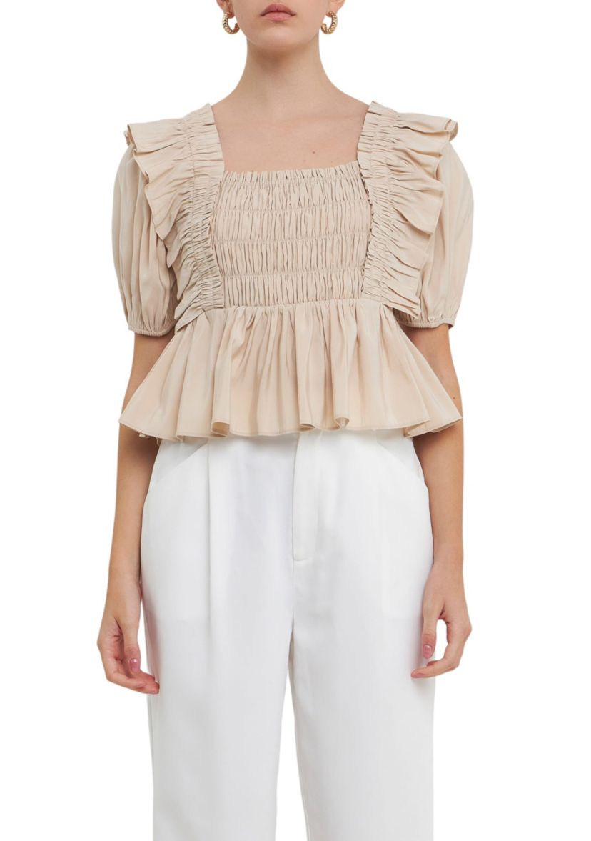 Smocked Detail Puff Sleeve Top