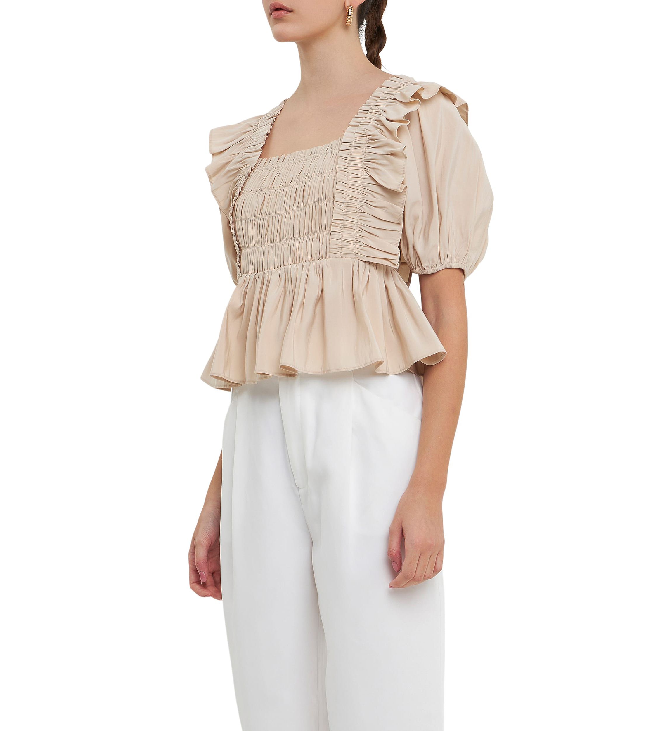 Smocked Detail Puff Sleeve Top