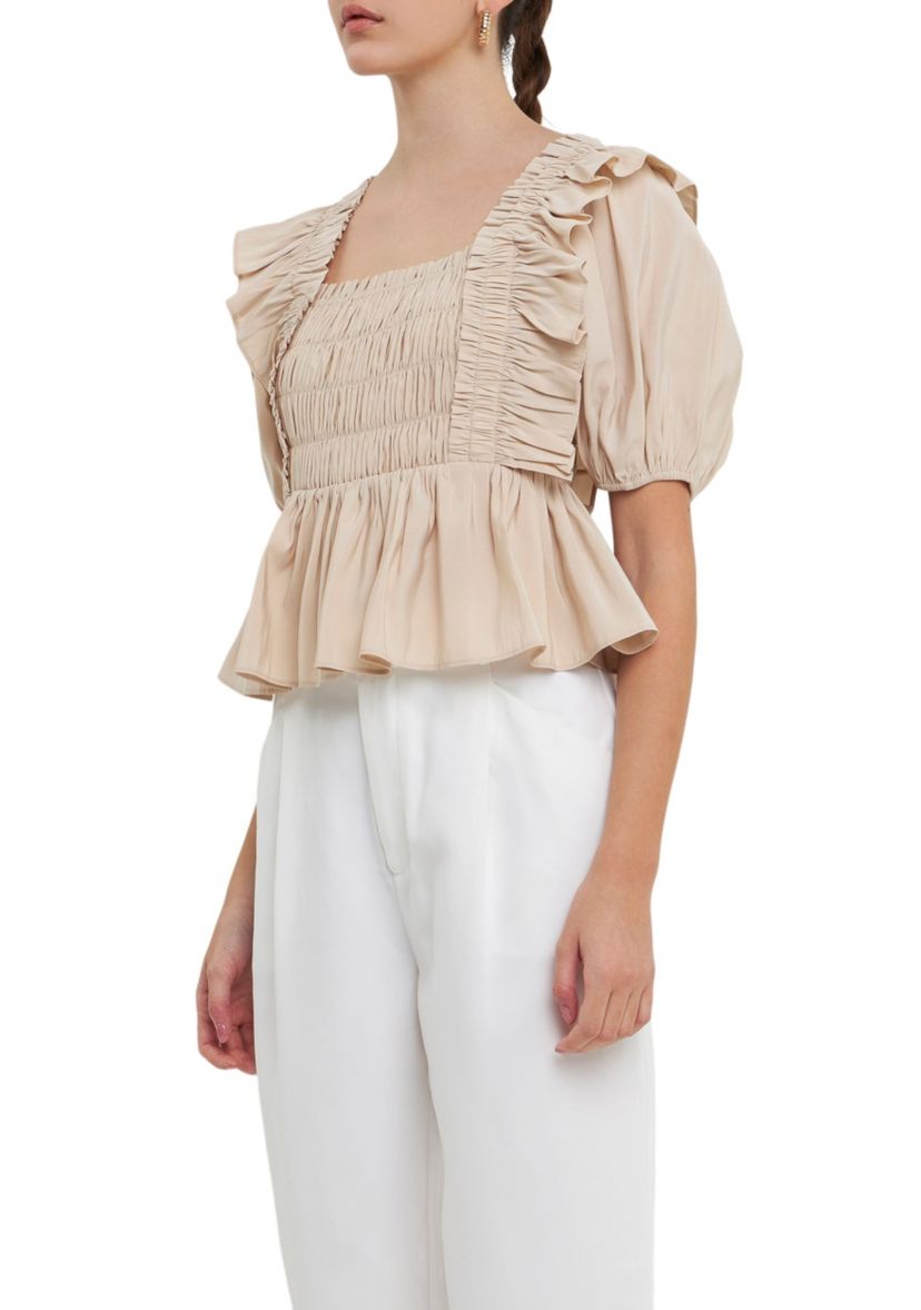 Smocked Detail Puff Sleeve Top