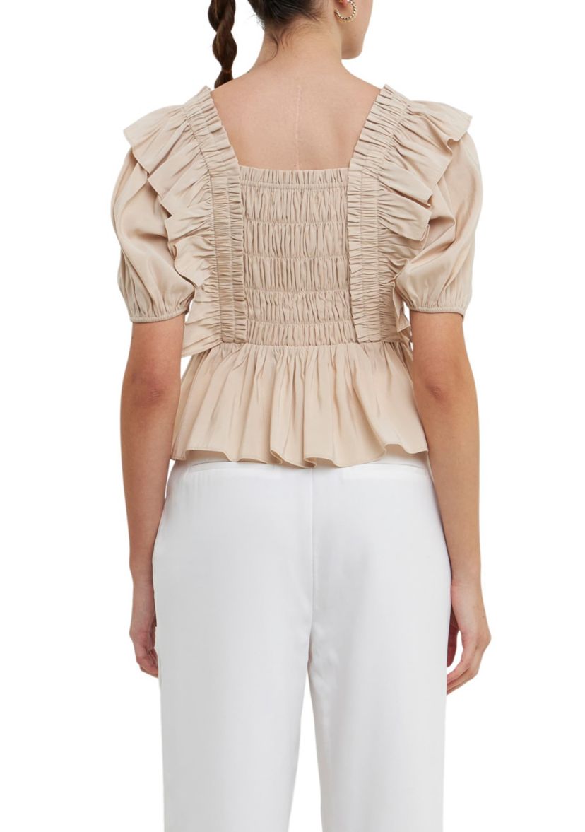 Smocked Detail Puff Sleeve Top