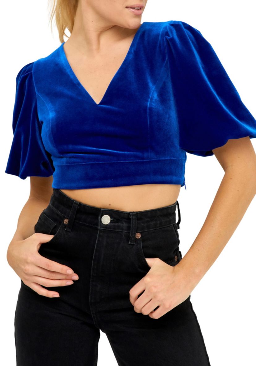 Velvet Puff Sleeve Top