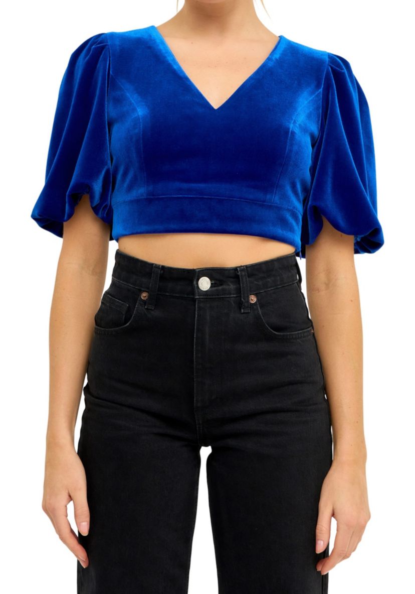 Velvet Puff Sleeve Top