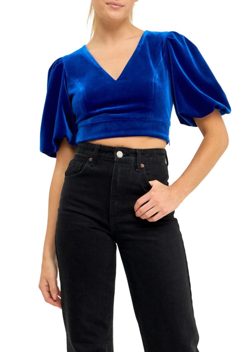 Velvet Puff Sleeve Top