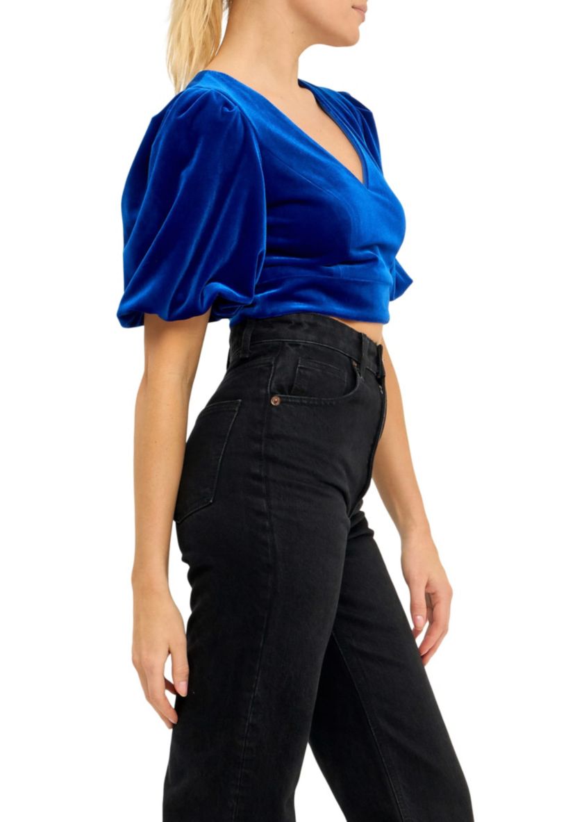Velvet Puff Sleeve Top