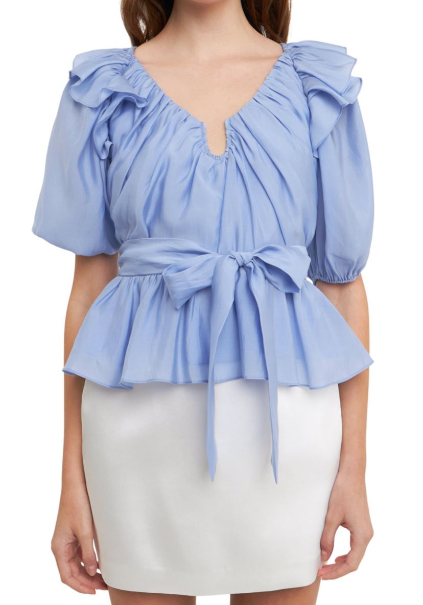 U-neckline Puff Sleeve Top