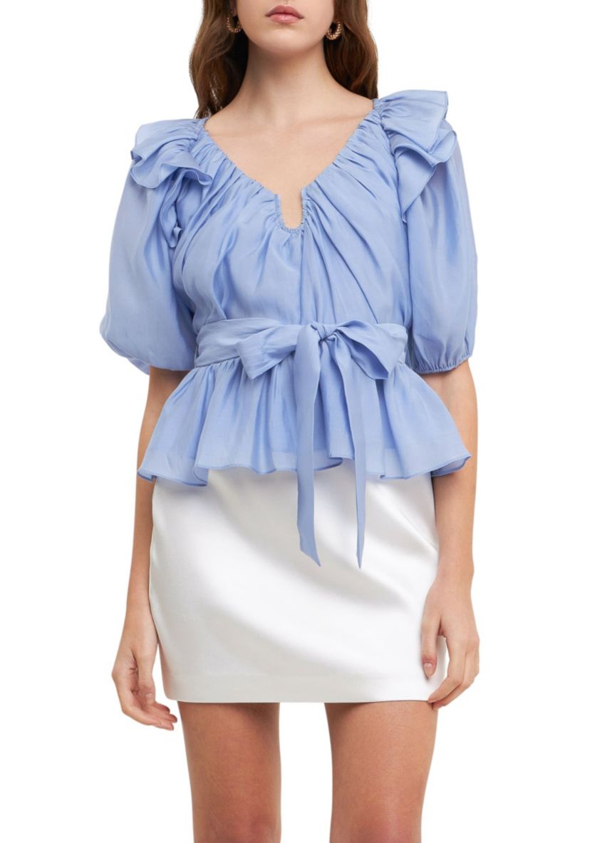 U-neckline Puff Sleeve Top