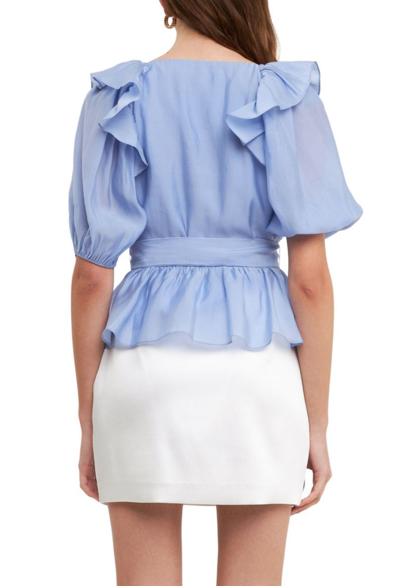 U-neckline Puff Sleeve Top
